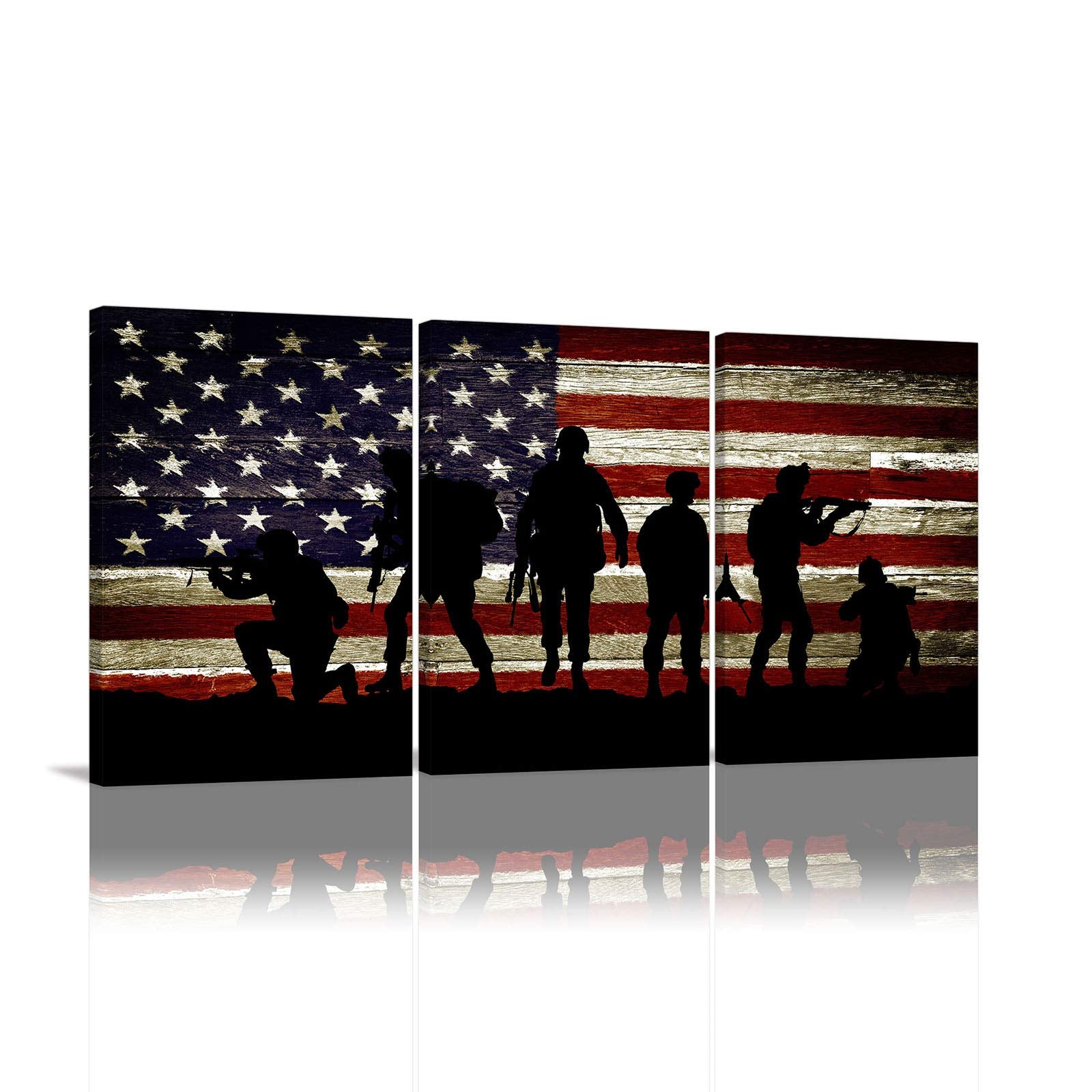 Kalawa American Flag Wall Art American Solider Picture Country Flag Painting For Home Patriotic Concept Art Usa Flag Independenc