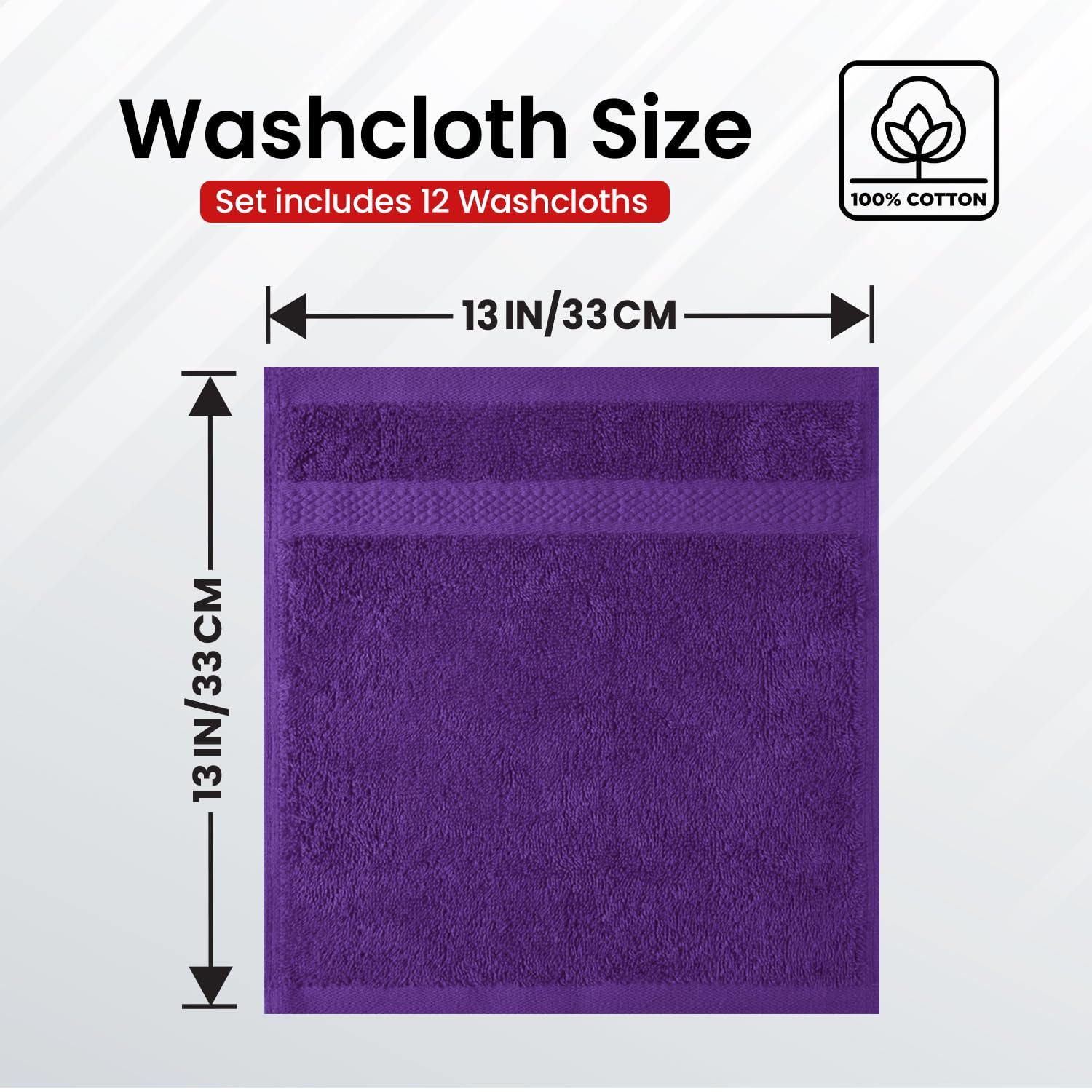 Infinitee Xclusives 12 Pack Premium Purple Wash Cloths And Face Towels, 13X13 100% Cotton, Soft And Absorbent Washcloths Set - P