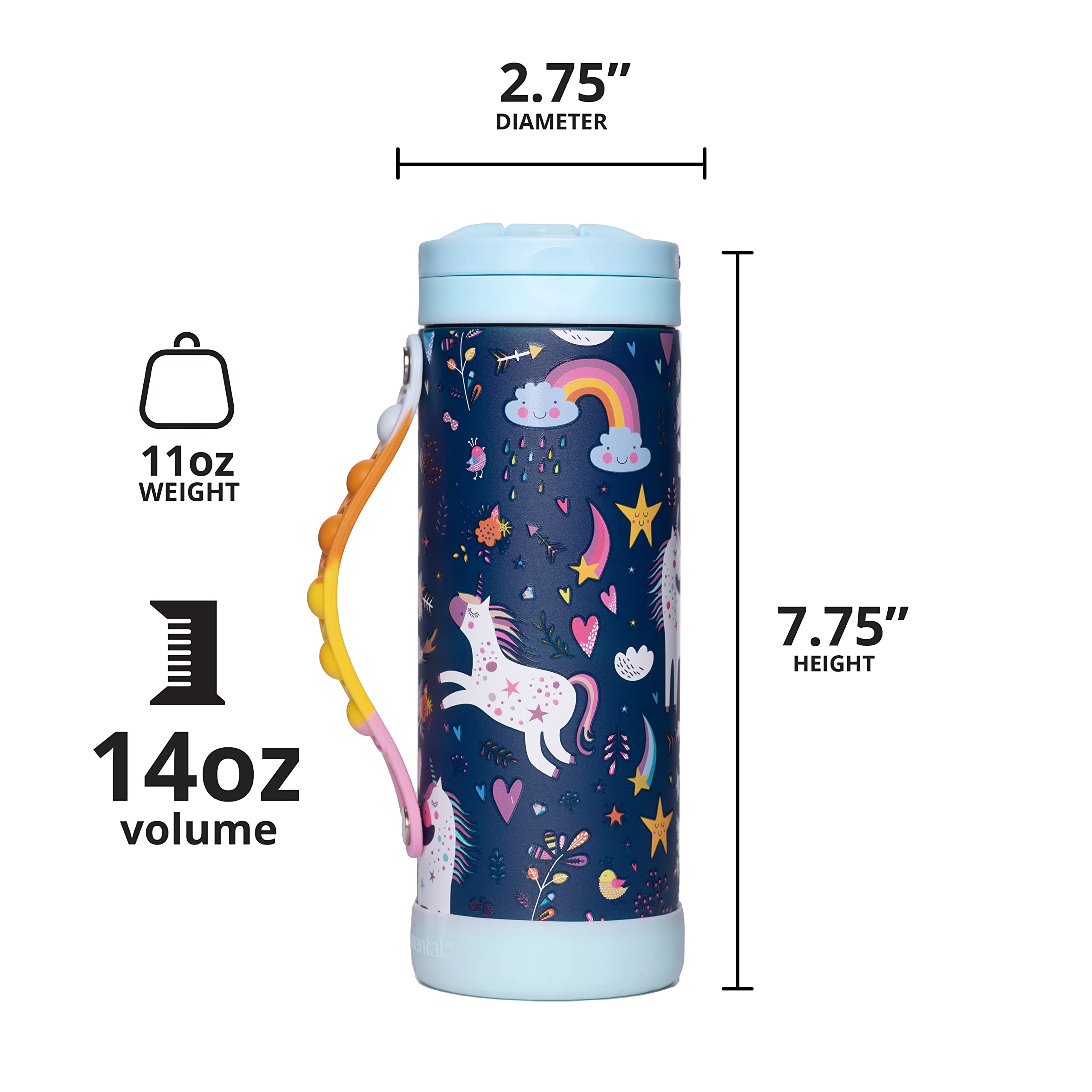 Elemental Iconic Kids Insulated Water Bottle With Straw Lid & Stress Reliever Pop-It Fidget Handle, Leak-Proof When Closed Water