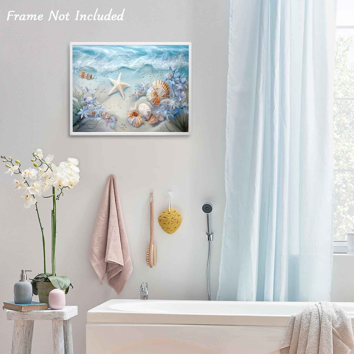 Ocean Waves Canvas Wall Art Sea Shells And Starfish Picture Coastal Beach Print Poster For Bathroom Bedroom Living Room 12X16 In