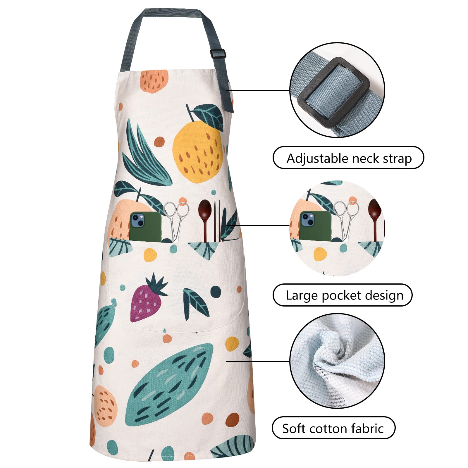 ARBINSON 2 Pack Floral Apron for Women with Pockets  Adjustable Cotton Chef Aprons for Kitchen  Cooking  BBQ & Grill (Orange/Floral)