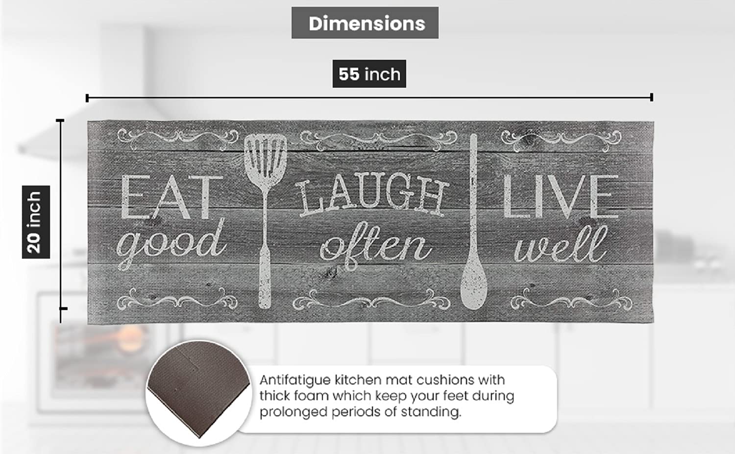 J&V Textiles Kitchen Mat Cushioned Anti Fatigue Floor Mat,19.6''X55'', Thick Non Slip Waterproof Kitchen Rugs And Mats, Standing