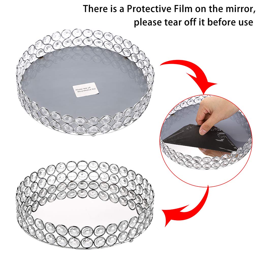 Hipiwe Crystal Make Up Tray, Mirror Perfume Tray Bathroom Storage Tray Jewelry Trinket Tray Vanity Cosmetic Organizer Tray Home