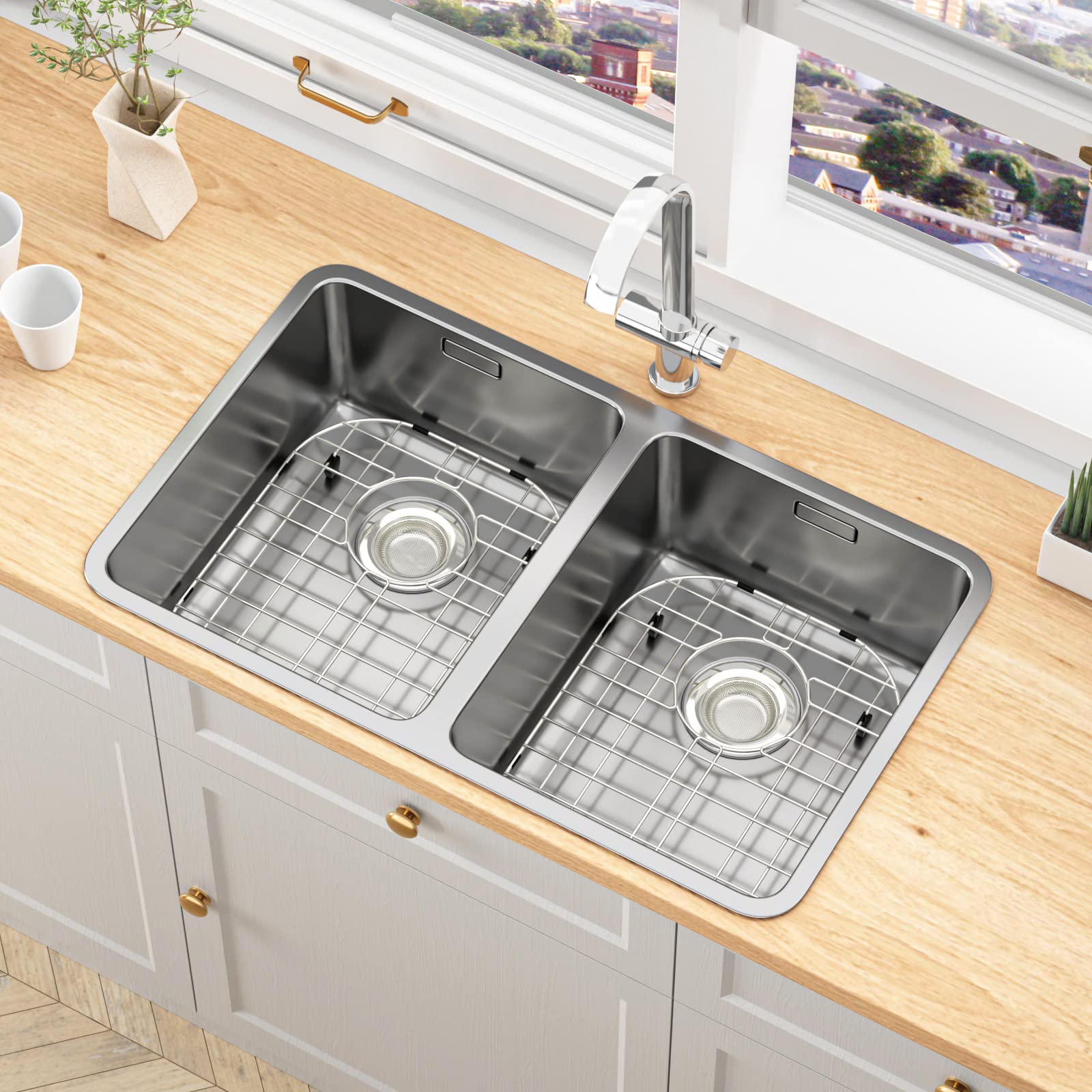 Alonsoo Sink Protectors for Kitchen Sink Stainless Steel Sink Grid Sink Rack for bottom of Sink 14.57''L?1.22''W Sink Bottom Grid with Rear Drain 1 Pack