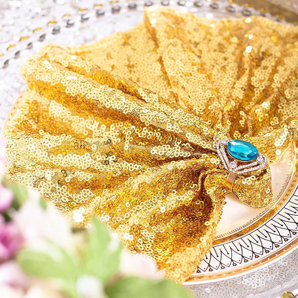 Eternal Beauty Gold Sequin Cloth Napkins 12''X12''- Pack 12 For Parties, Wedding,Birthday Dinner Decoration
