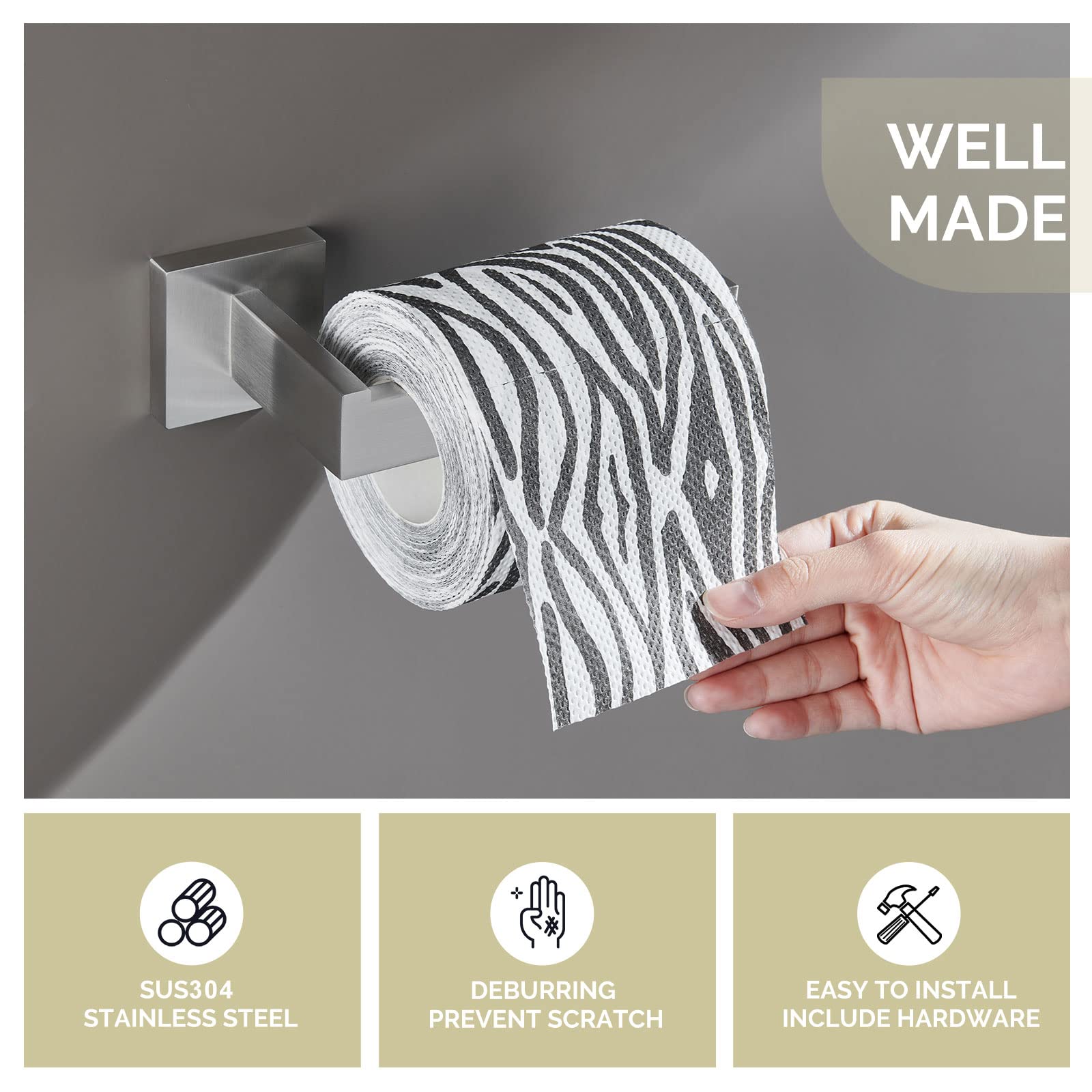 Toilet Paper Holder Brushed Nickel, Angle Simple Sus304 Stainless Steel Bathroom Tissue Holder, Open Arm Toilet Tissue Roll Hang