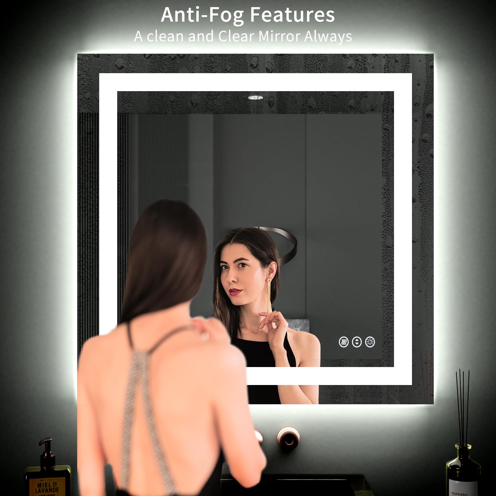 Loaao 40''X38'' Led Bathroom Mirror With Lights, Anti-Fog, Dimmable, Backlit + Front Lit, Lighted Bathroom Vanity Mirror For Wal