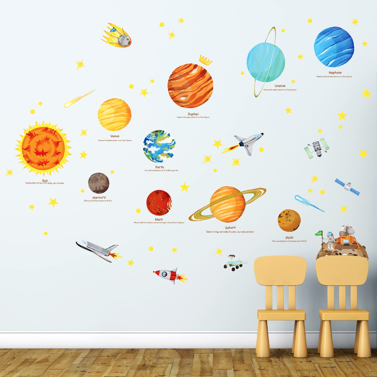 DECOWALL SG2-1501 The Solar System Kids Wall Stickers Wall Decals Peel and Stick Removable Wall Stickers for Kids Nursery Bedroom Living Room (Large) d?cor