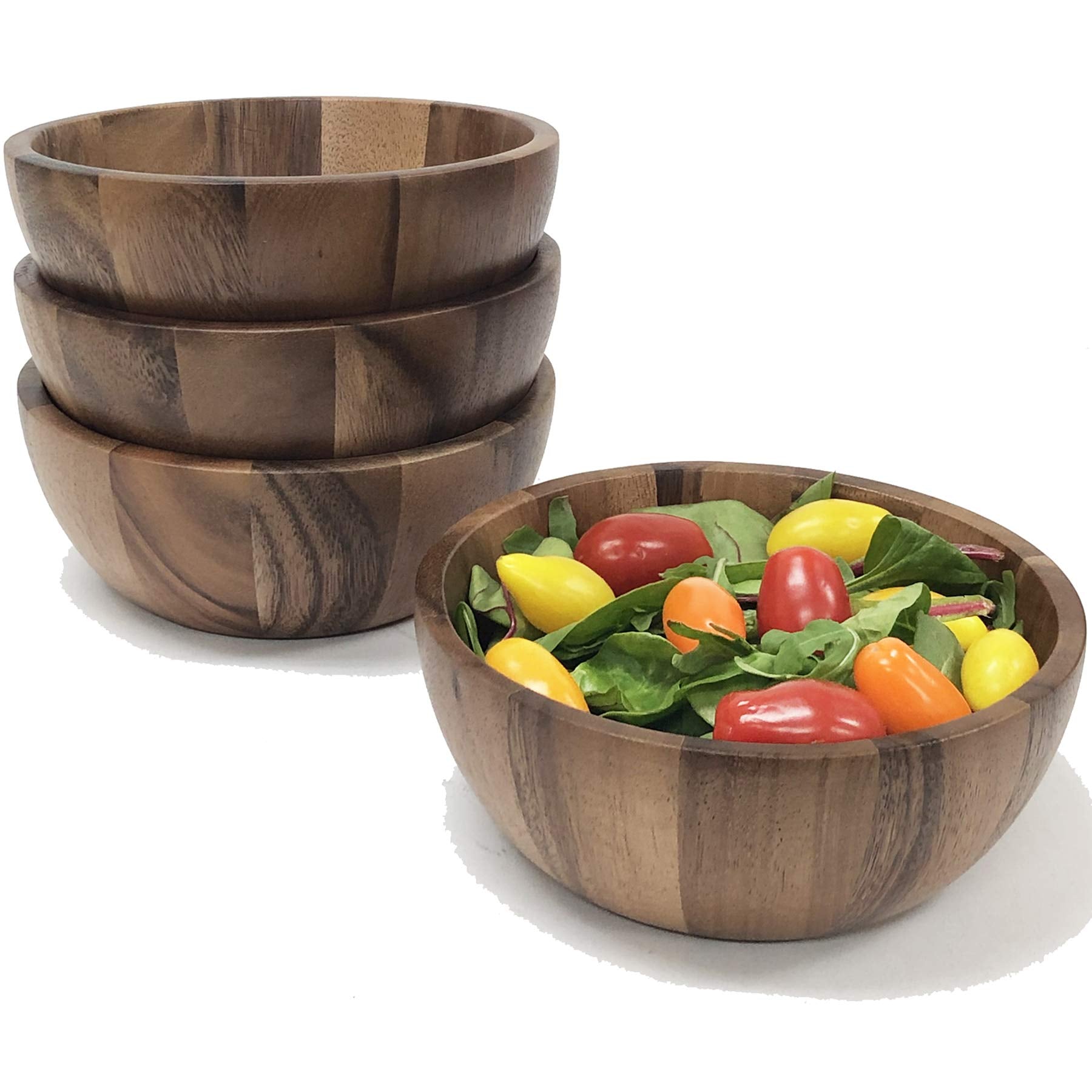 Woodard & Charles Set Of 4 Acacia Wood Individual Serving Bowls For Salads, Fruits, Snacks, Nuts, Candy, 6 1/2'' X 2 1/2''