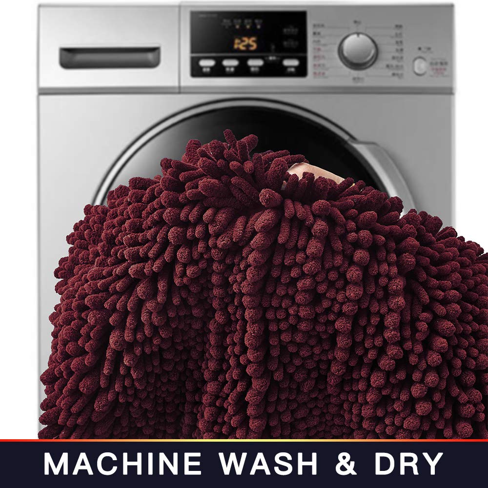 Walensee Bathroom Rug Non Slip Bath Mat (32X20 Inch Burgundy) Water Absorbent Super Soft Shaggy Chenille Machine Washable Dry Ex
