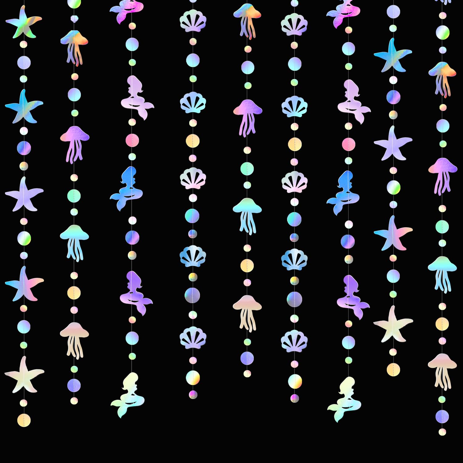 Iridescent Mermaid Birthday Party-Decorations Garland - 40FT Euphoria Under The Sea Jelly Fish Favors,Seashell Starfish Hanging