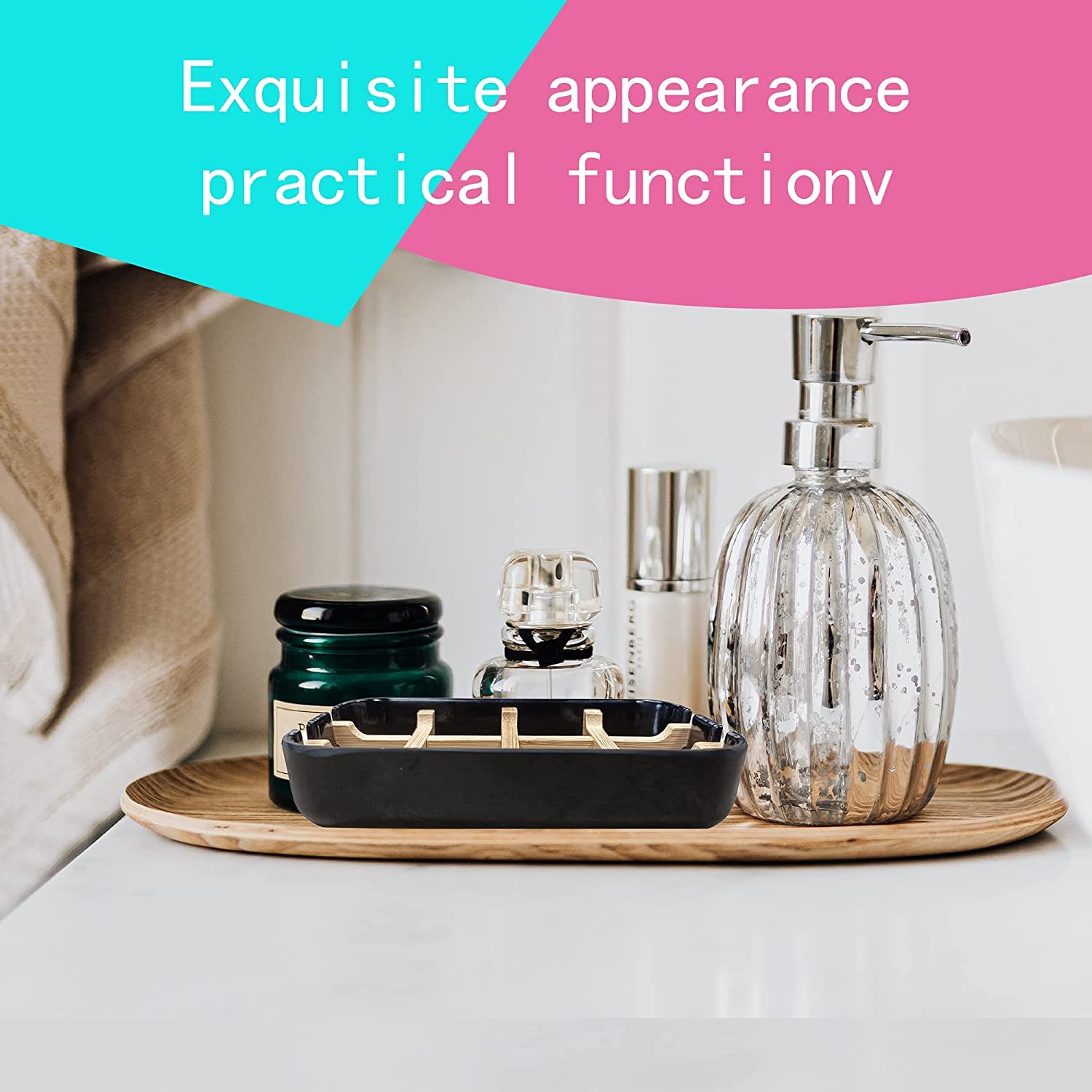 Aoheuo Modern Bamboo Fiber Soap Holder And Soap Dish Combination (Removable), Black, 5.12 Long By 3 Wide, 0.98 Inches High, Used