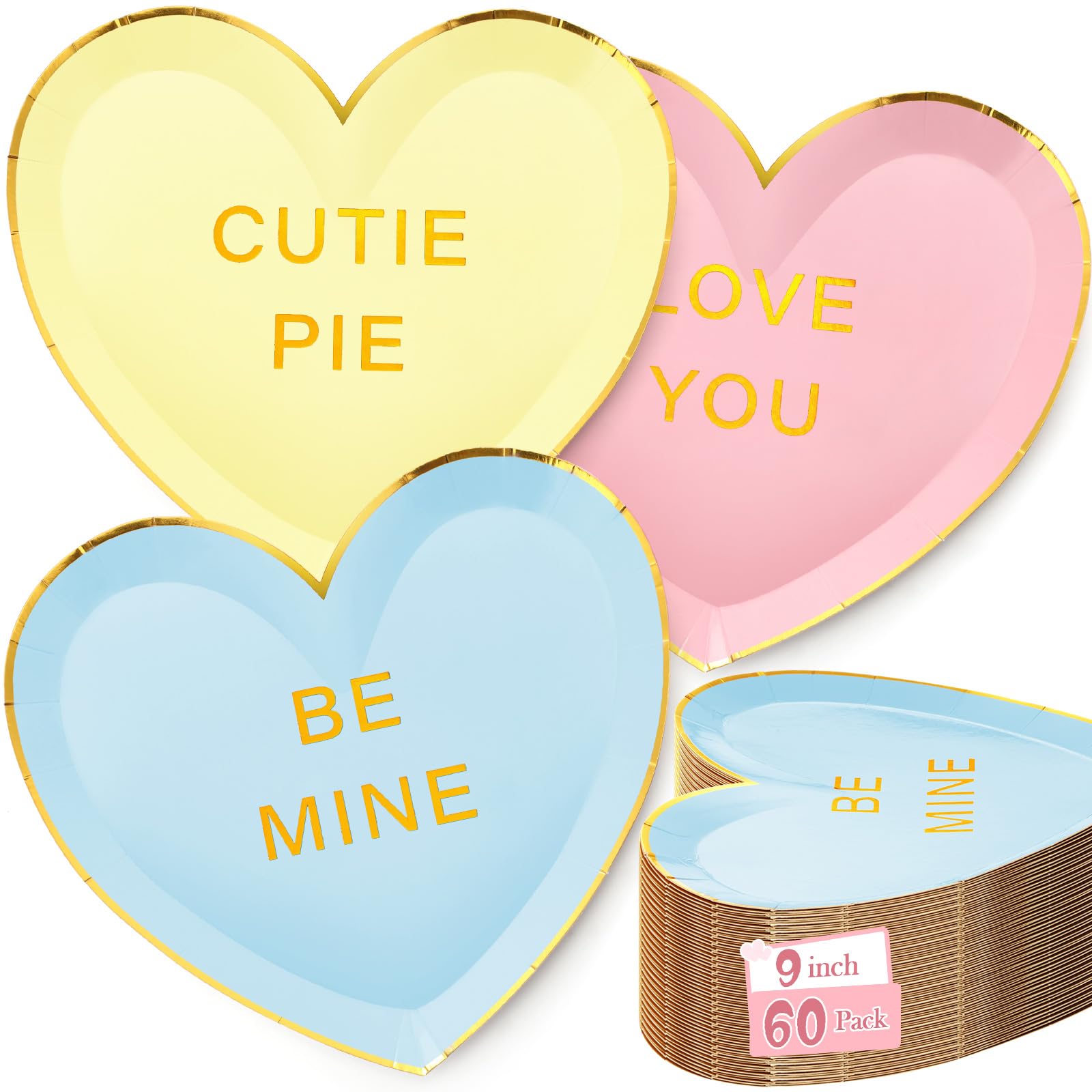 Suclain 60 Pcs Valentine'S Day Paper Plates 9'' Heart Shaped Paper Plates Disposable Heart Tableware Valentine'S Day Party Dinne