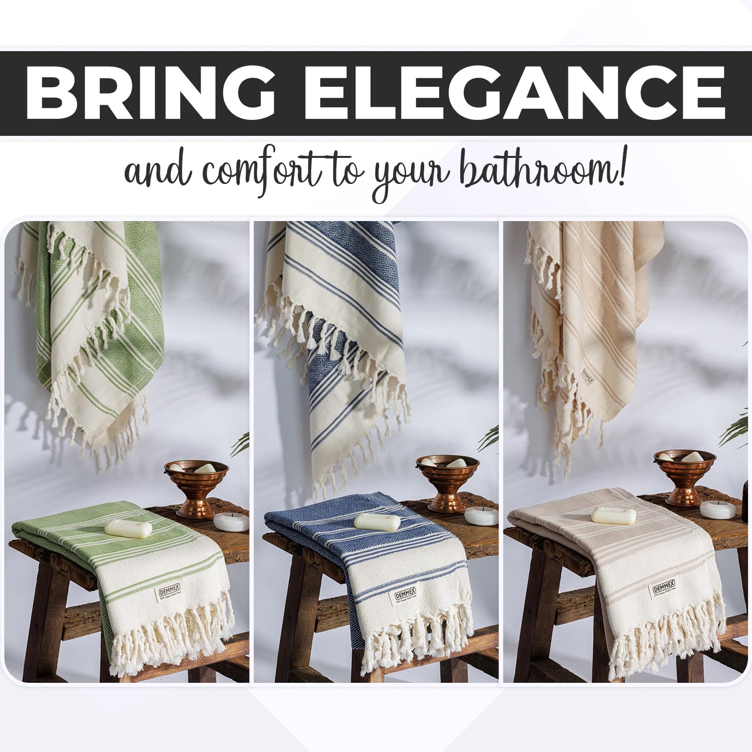 DEMMEX Certified 100% Organic Turkish Cotton Beach and Bath Towel  Peshtemal Towel Blanket  Quick Dry Sand Free  Oversized Light Compact  Diamond Weave  Prewashed  71x36 Inches  14 Oz (Nile)