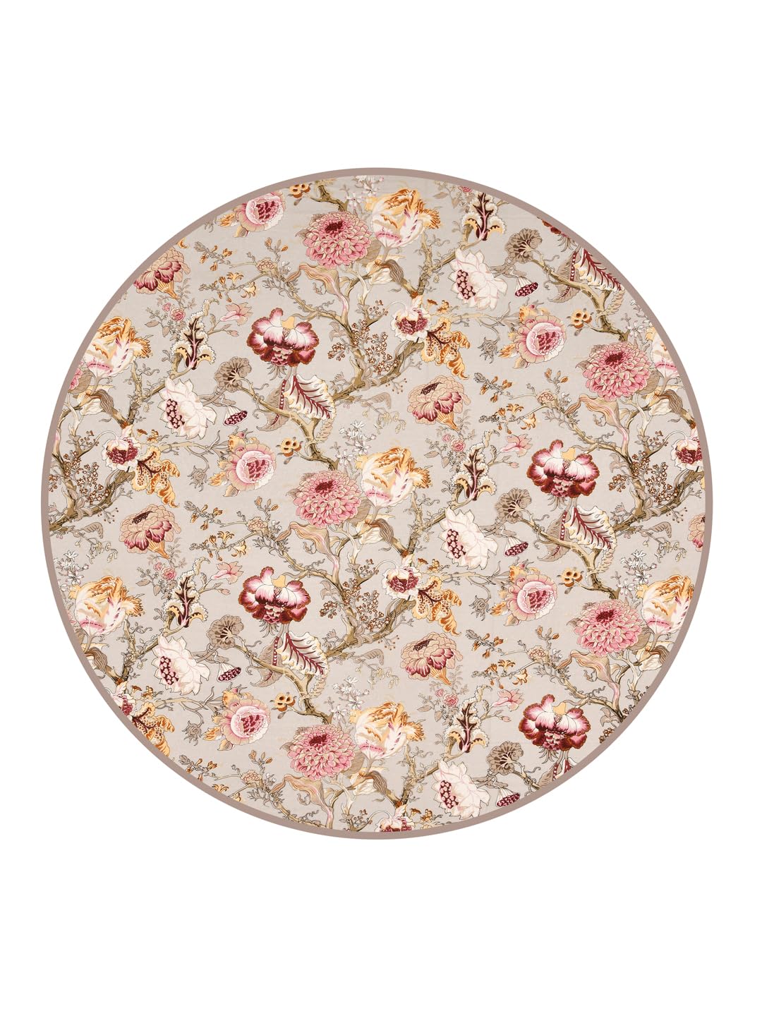 Clasiko 100% Cotton 6 Seater Round Table Cover; 72x72 Inches; Multicolor Flowers On Beige