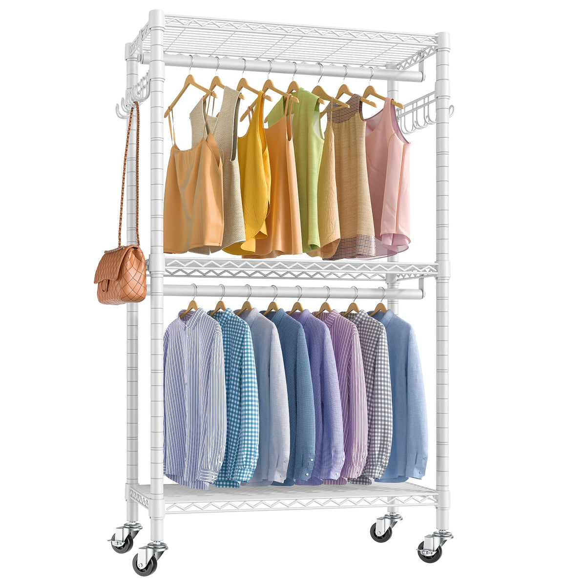 Vipek V12 Mini Heavy Duty Clothes Rack Rolling Clothing Rack Adjustable Metal Wire Shelving Portable Closets With Double Hanging