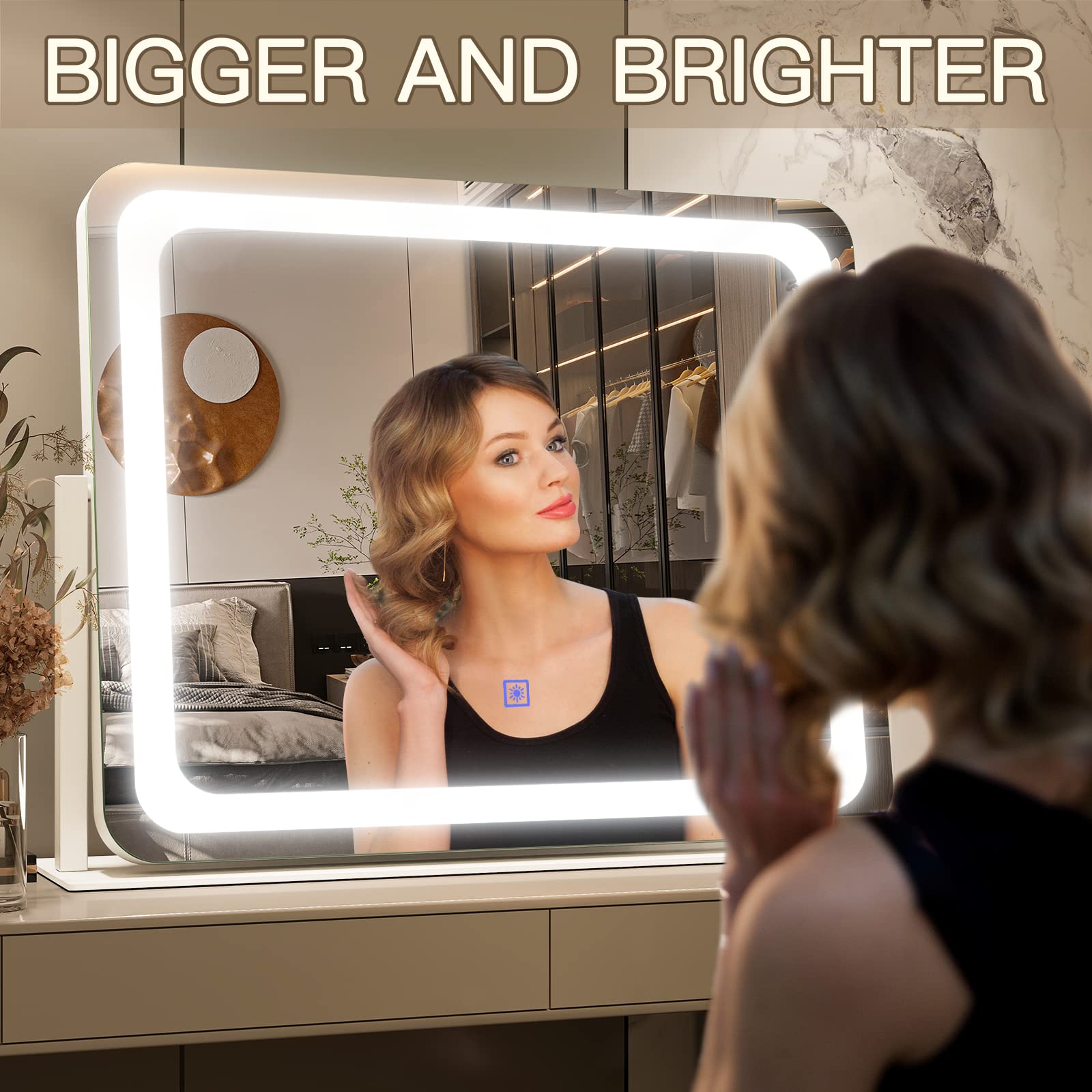 Fennio Vanity Mirror With Lights 22''X19'' Makeup Mirror With Lights,Vanity Mirror Touch Screen With 3-Color Lighting,Dimmable,F