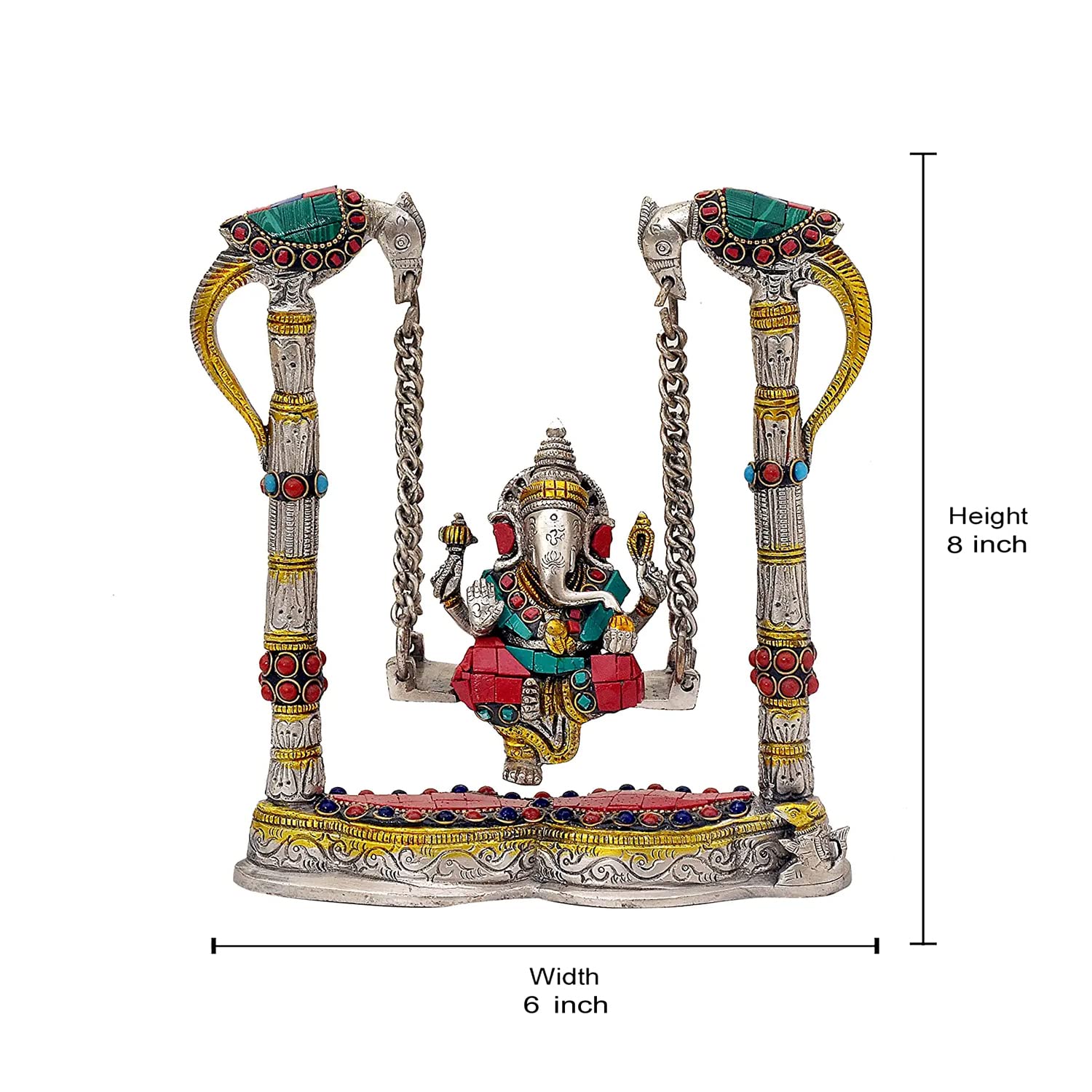 Aona Lord Ganesha On A Swing Jhula Brass Statue Idol, Height : 8 Inch