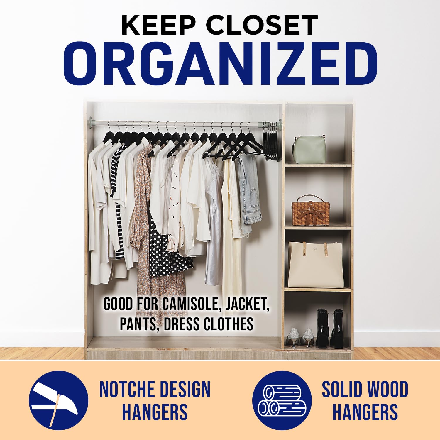 Lifemaster Wooden Hanger Set - 20 Pieces Non-Slip Versatile Closet Space-Saving Hanger Set For Suit, Coat, Camisole, Jacket, Pan