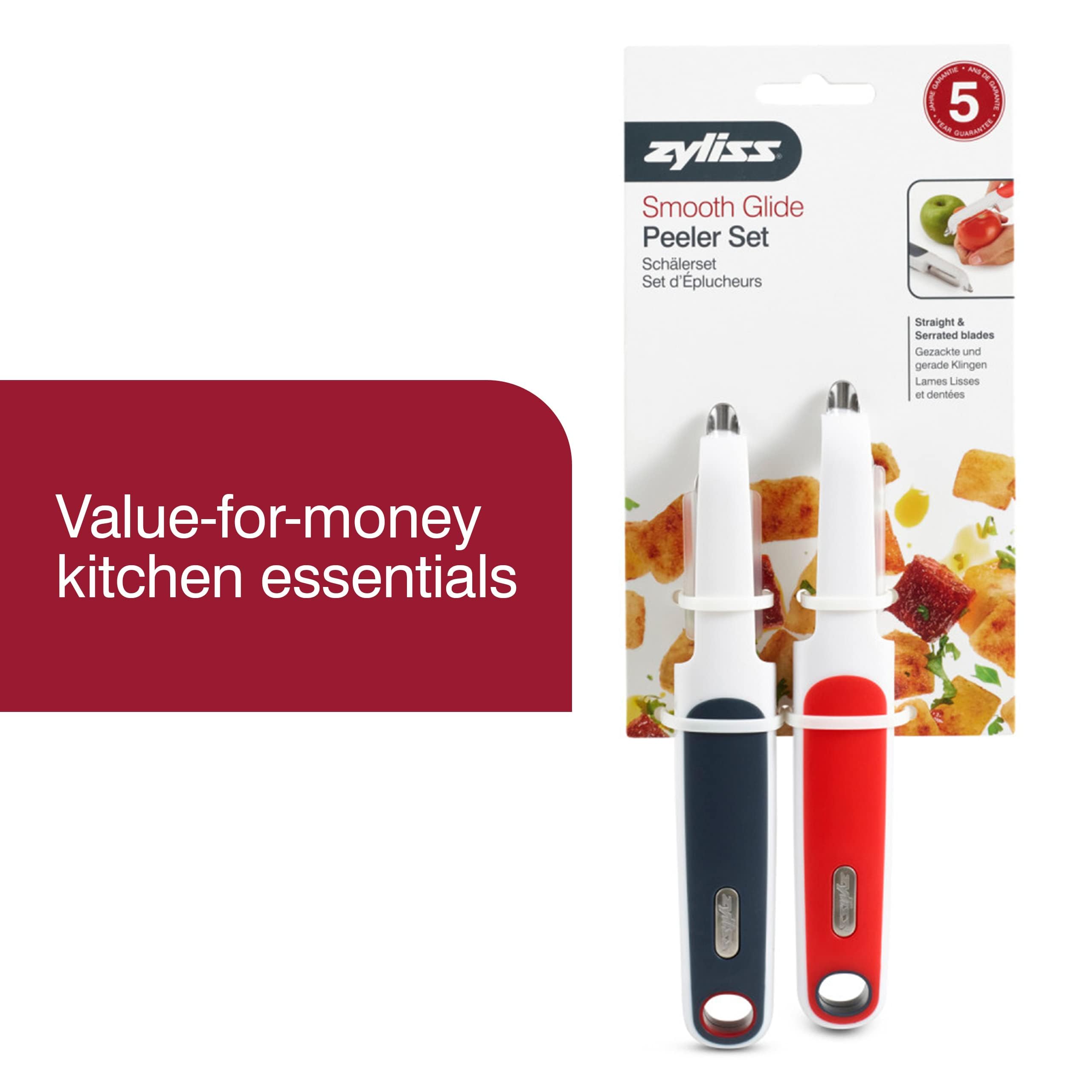 Zyliss 2-Piece Vegetable and Fruit Peeler Set - Stainless Steel Blades, Dishwasher Safe, Medium Size, White/Black/Orange, Model E950029U