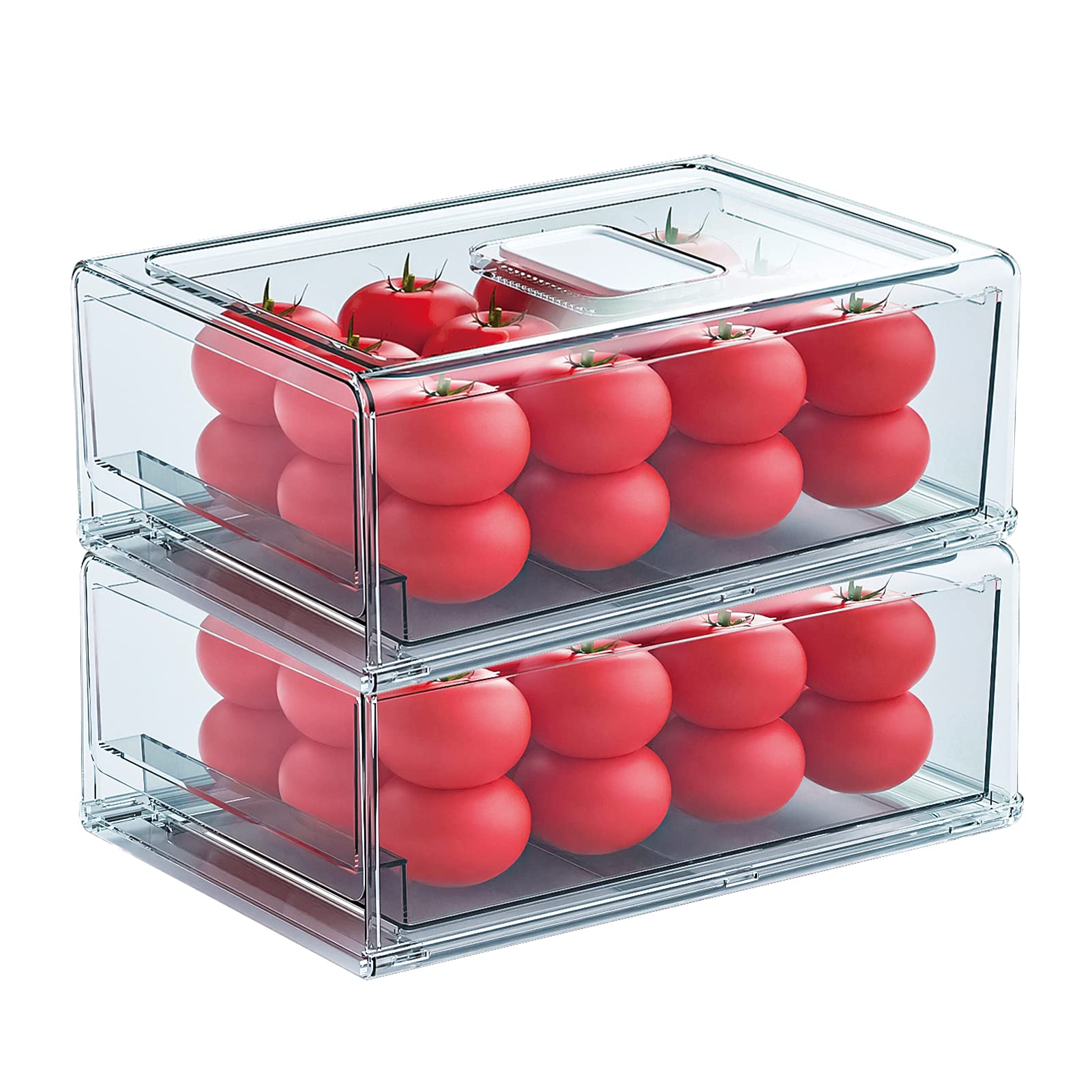 YekouMax Fridge Drawer Organizer - 2 Pcs Pull-Out Cabinet Storage Containers For Fridge, Freezer, Pantry Organizer for Kitchen S