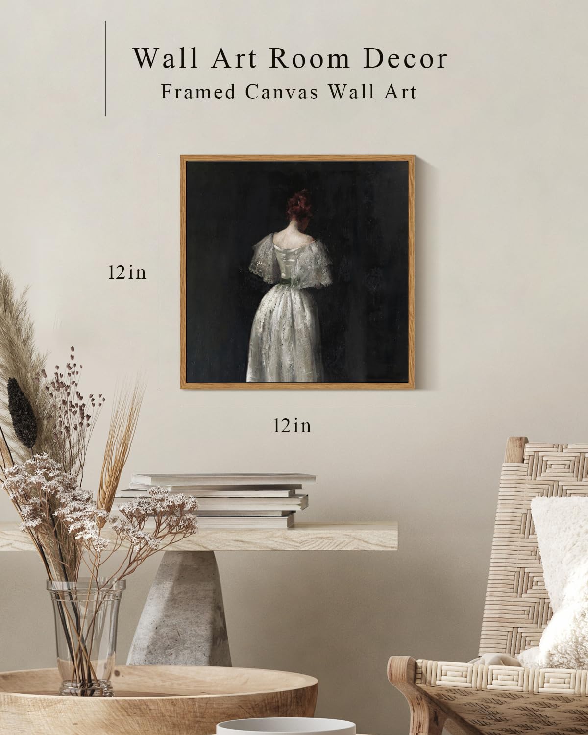 Insimsea Square Framed Canvas Wall Art, Seventeenth Century Lady Home Decor, Classical Wall Art Paintings, Desk Decor, Canvas Pr