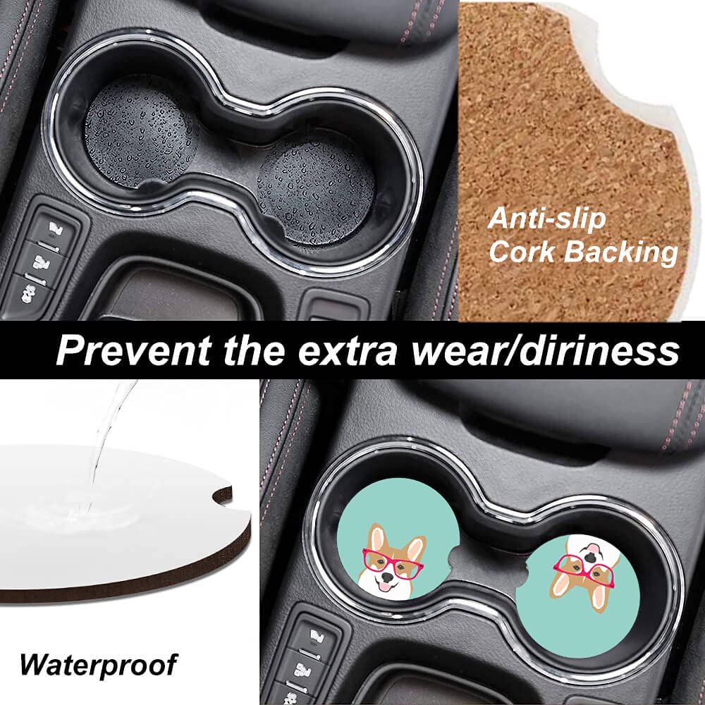 Corgi Cute Puppy Absorbent Cup Holders Car Coasters Ceramic Stone Drinks Coaster Set Corgi Gifts for Dog Lovers and Pet Owners Love Corgi Puppies 2.56''(2 Pack)