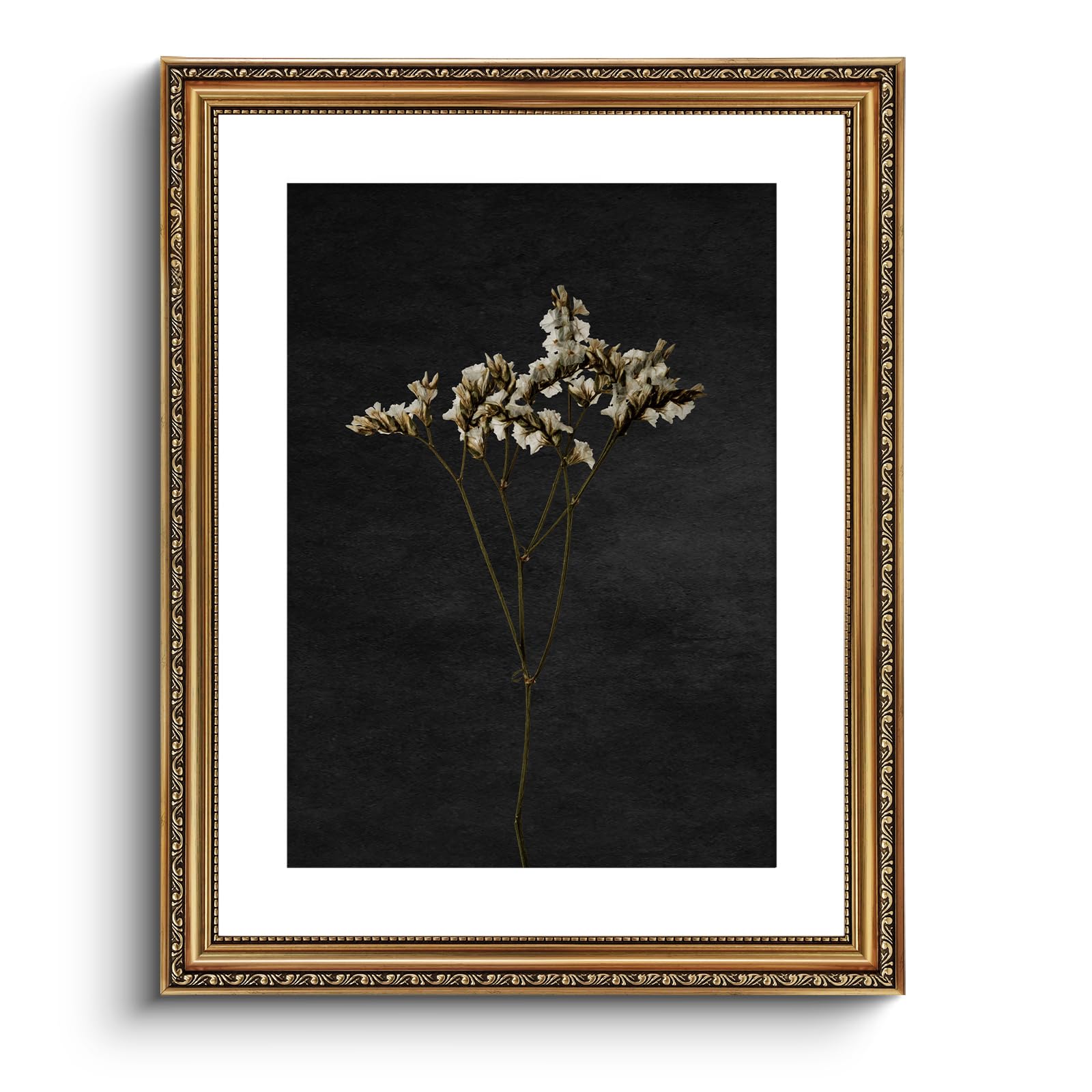 Arpeotcy Vintage Gold Framed Large Wall Art, Retro Dark Dried Wildflower Painting, Canvas Prints With Antique Frame, Victorian W
