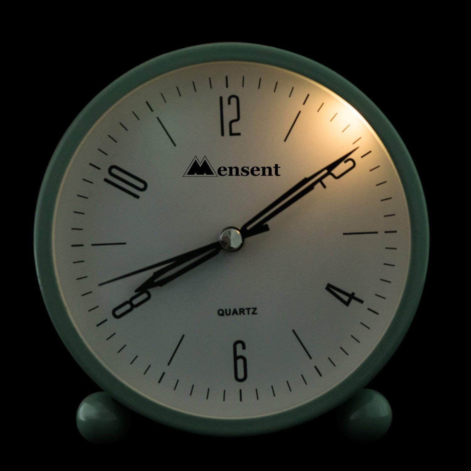 Kadio Alarm Clock.Mensent 4 Inch Round Silent Analog Alarm Clock Non Ticking,With Night Light, Battery Powered Super Silent Alar