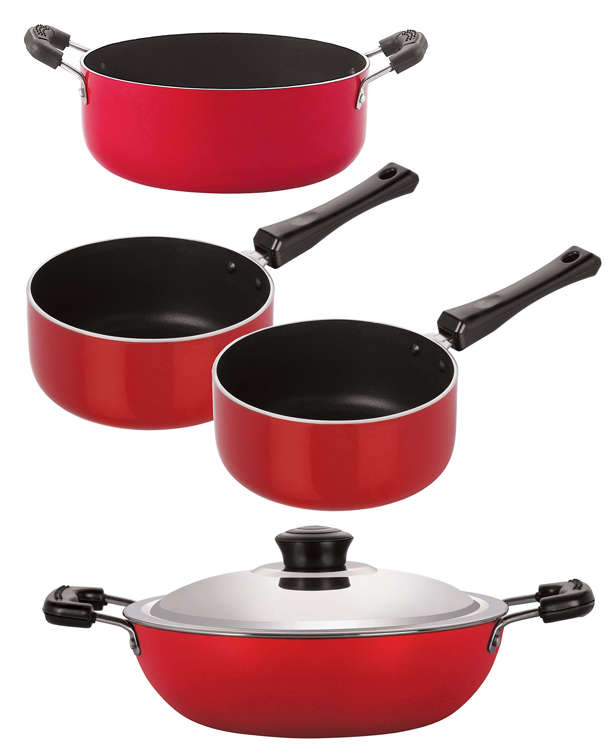 Nirlon 3 Layer NonStick Coated Gas Compatible Cookware Combo Set, 4 Piece Set