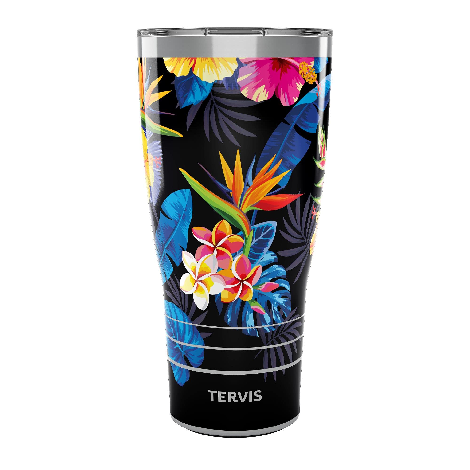 Tervis Traveler Tropical Floral Hibiscus Triple Insulated Tumbler Travel Cup Keeps Drinks Cold & Hot, 30oz, Stainless Steel