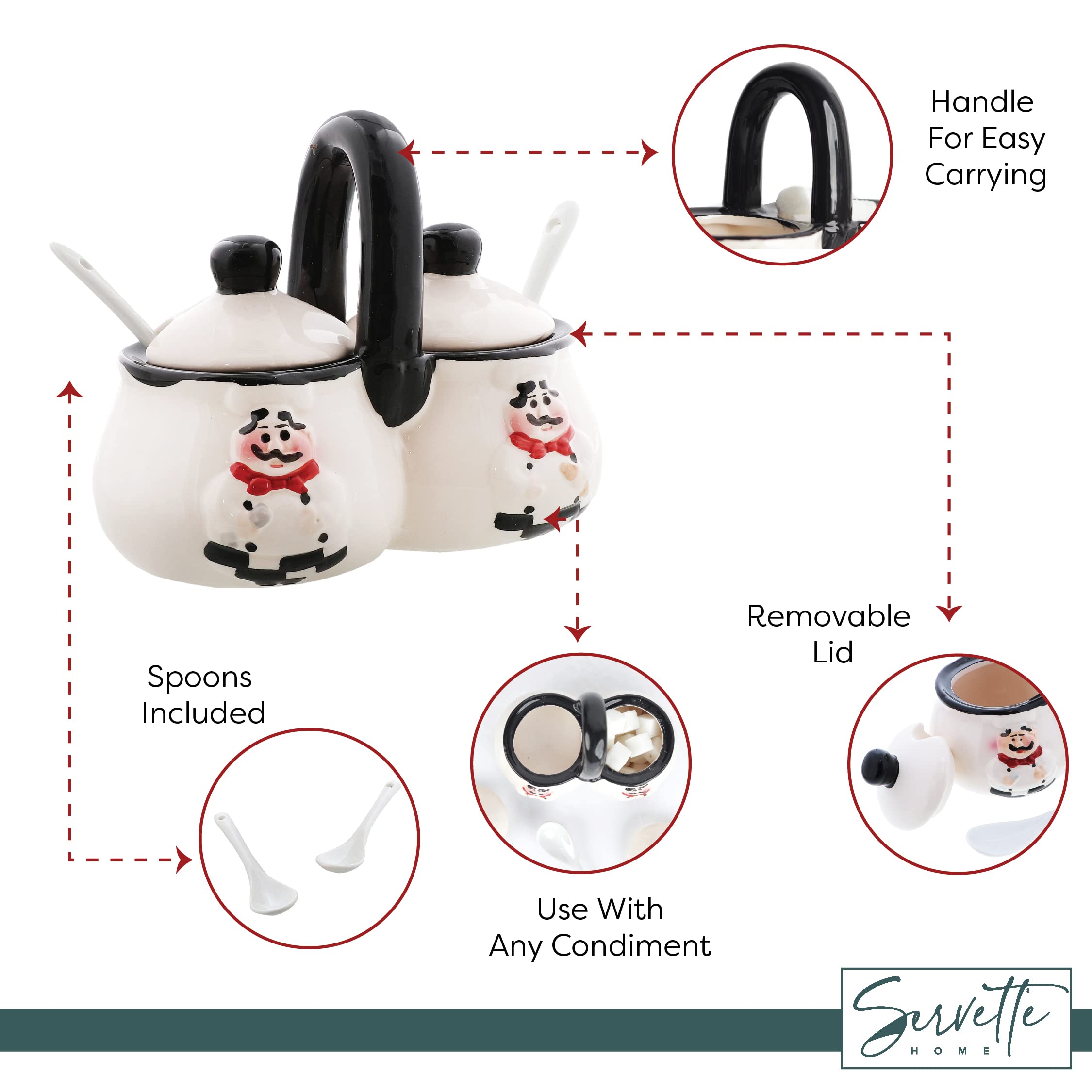 Servette Home Chef Condiment Holder With Lids And Spoons