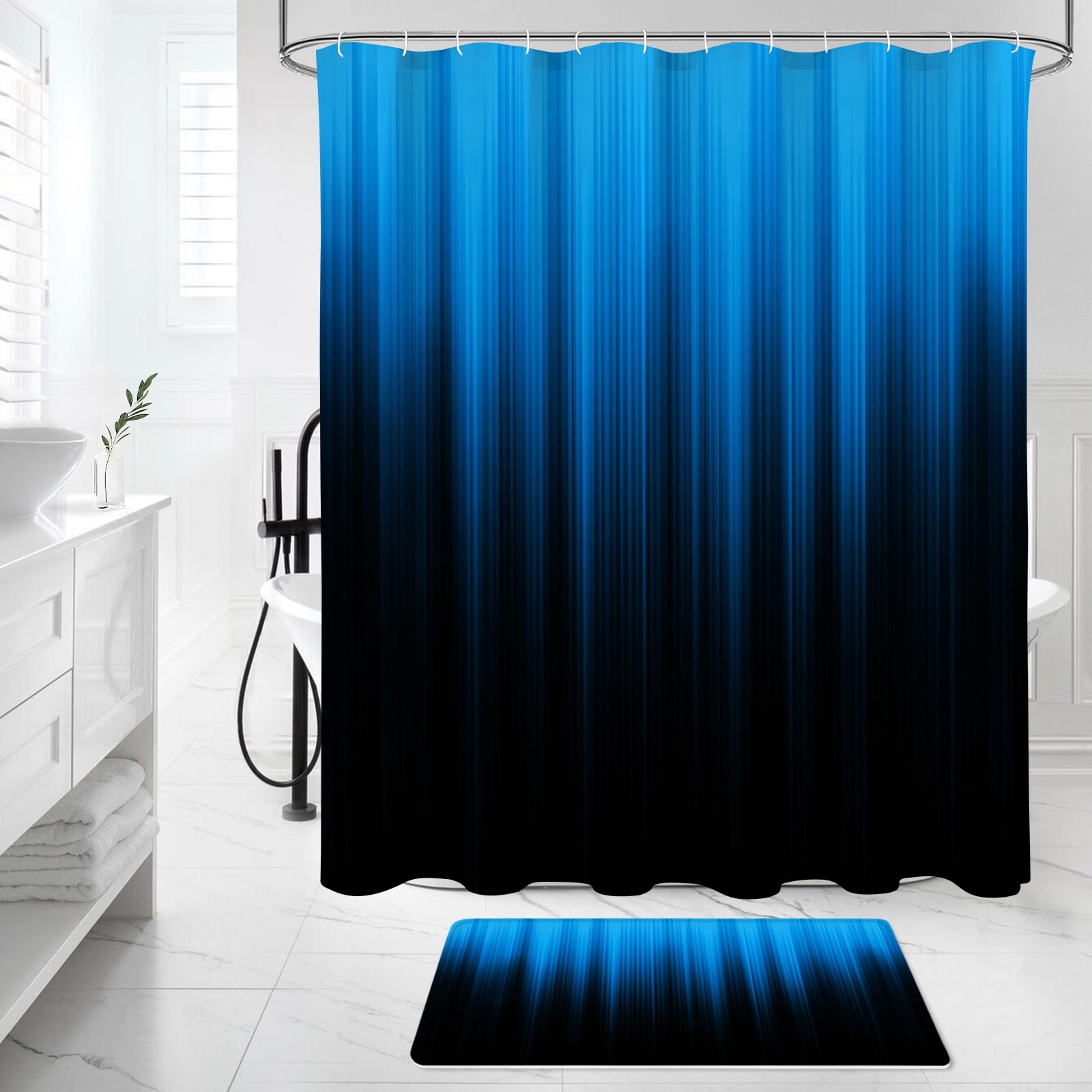 Litabel 4 Pcs Red And Black Gradient Shower Curtain Set With Rugs And Toilet Lid Cover, Modern Simple Waterproof Fabric Bathroom
