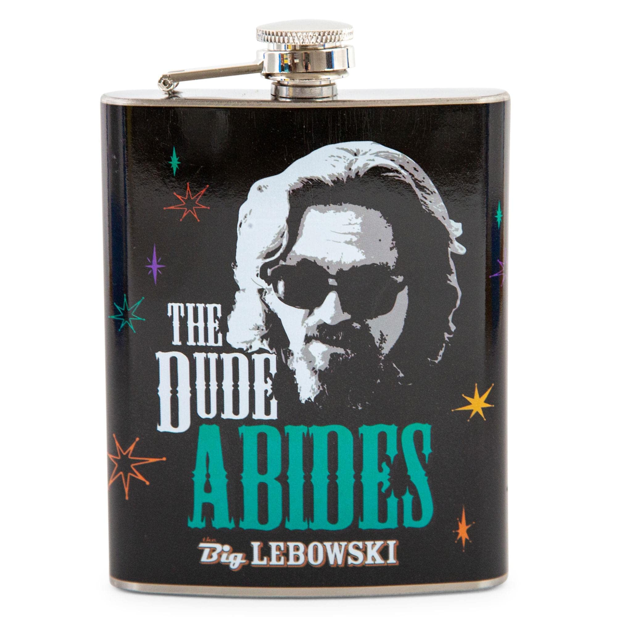 The Big Lebowski The Dude Abides Stainless Steel Flask  Holds 7 Ounces