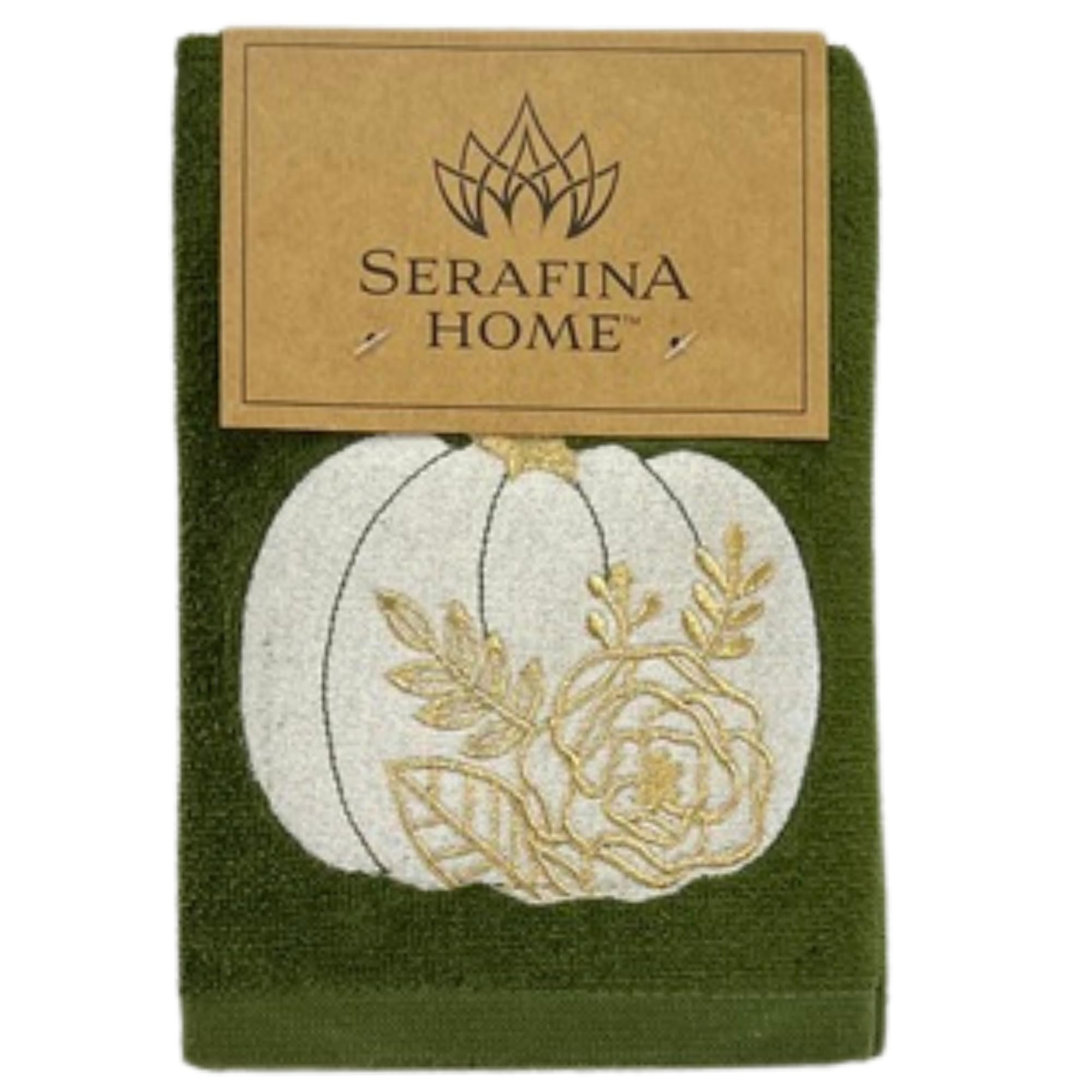 Serafina Home Autumn Fall Bath Hand Towels Bathroom Decor Farmhouse Harvest: Forest Dark Green 100% Cotton Towels With Embroider