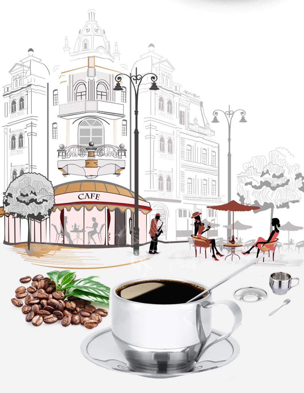 Jasni Stainless Steel Coffee Cup Coffee Mugs Espresso Cups And Great Cappuccino Cups With Spoon And Saucer Gift Idea For Coffee