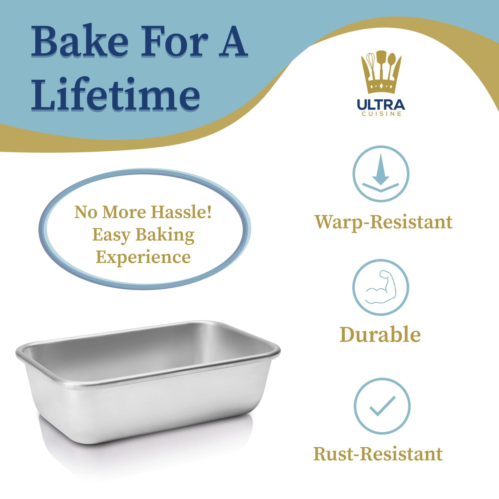 Ultra Cuisine Aluminum Loaf Pan for Baking Bread - 9.5x5 inch Loaf Pan  1lb - Easy Clean  Quality  Durable Bread Tin - Commercial Aluminum Bread Pan for Baking Banana Bread  Cakes  Casseroles  Loaves