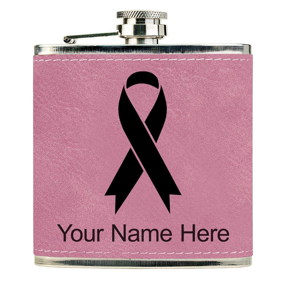 Faux Leather Flask, Cancer Awareness Ribbon, Personalized Engraving Included (Pink)