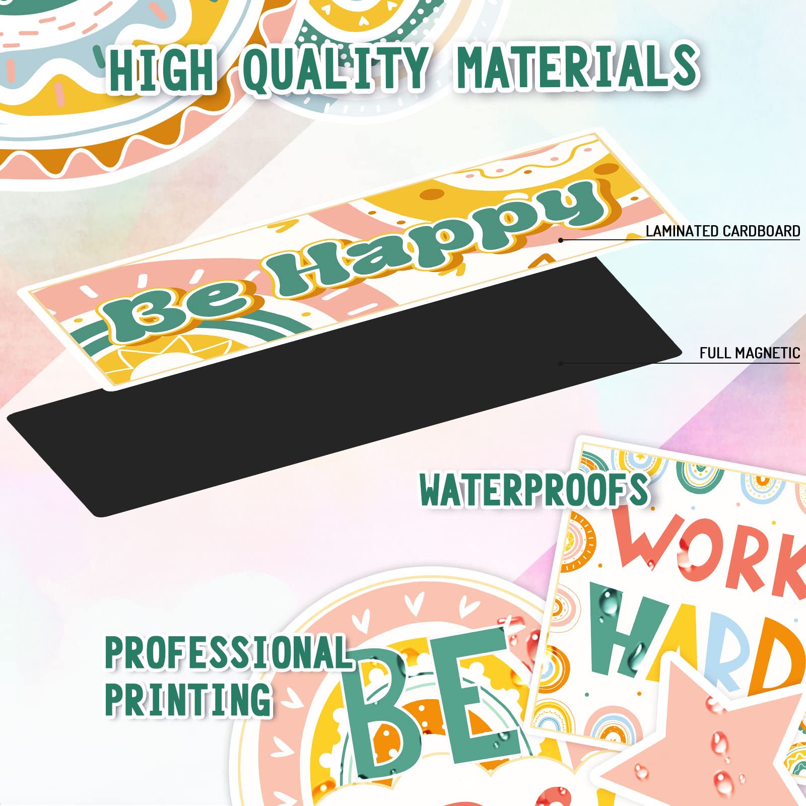 Whaline 25Pcs Boho Inspirational Magnets For Students Back To School Rainbow Star Motivational Magnetic Stickers Removable Refri