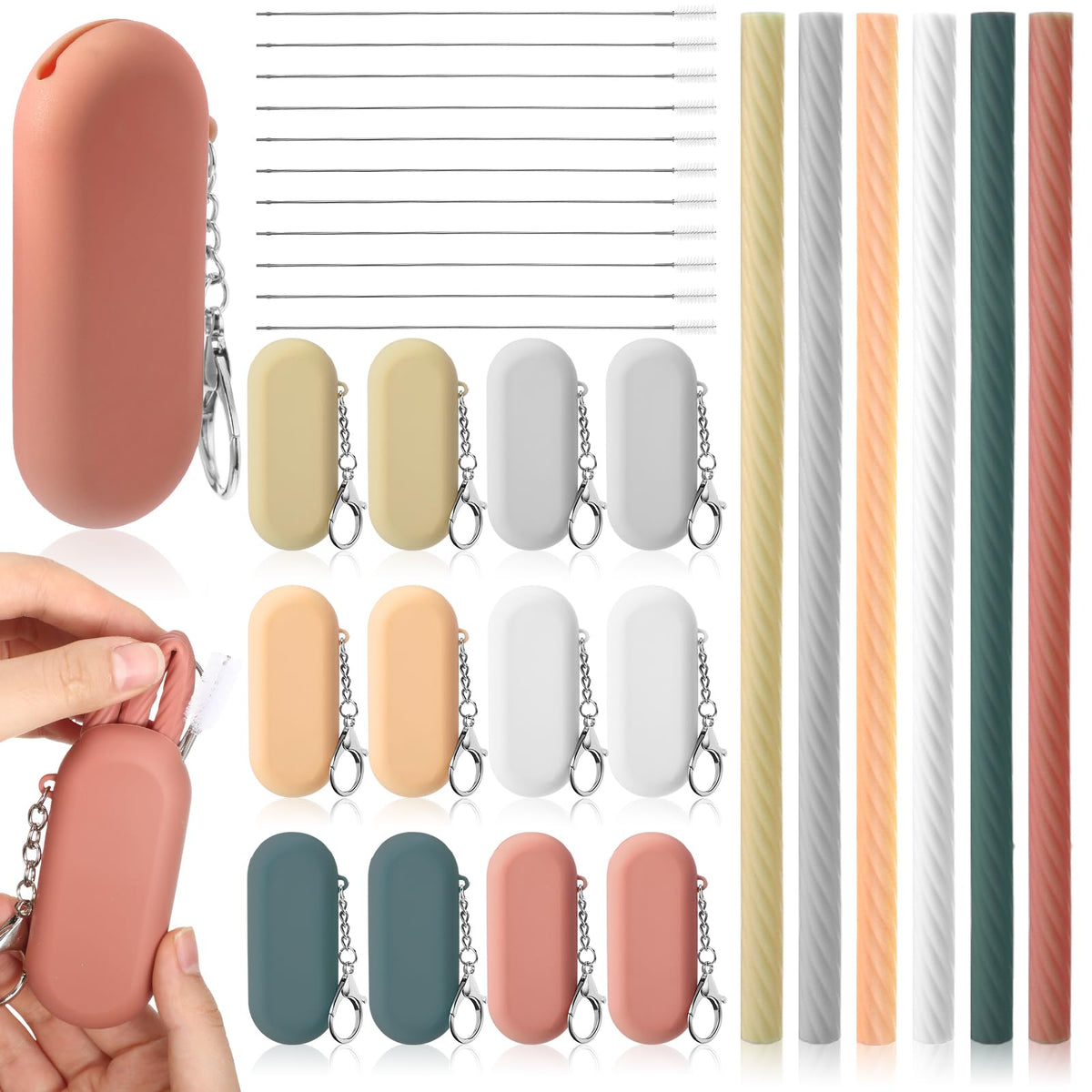 Zhehao 12 Sets Silicone Straws With Case Reusable Straws Foldable Travel Straw Collapsible Cold Or Hot Drinking Straws With Carr
