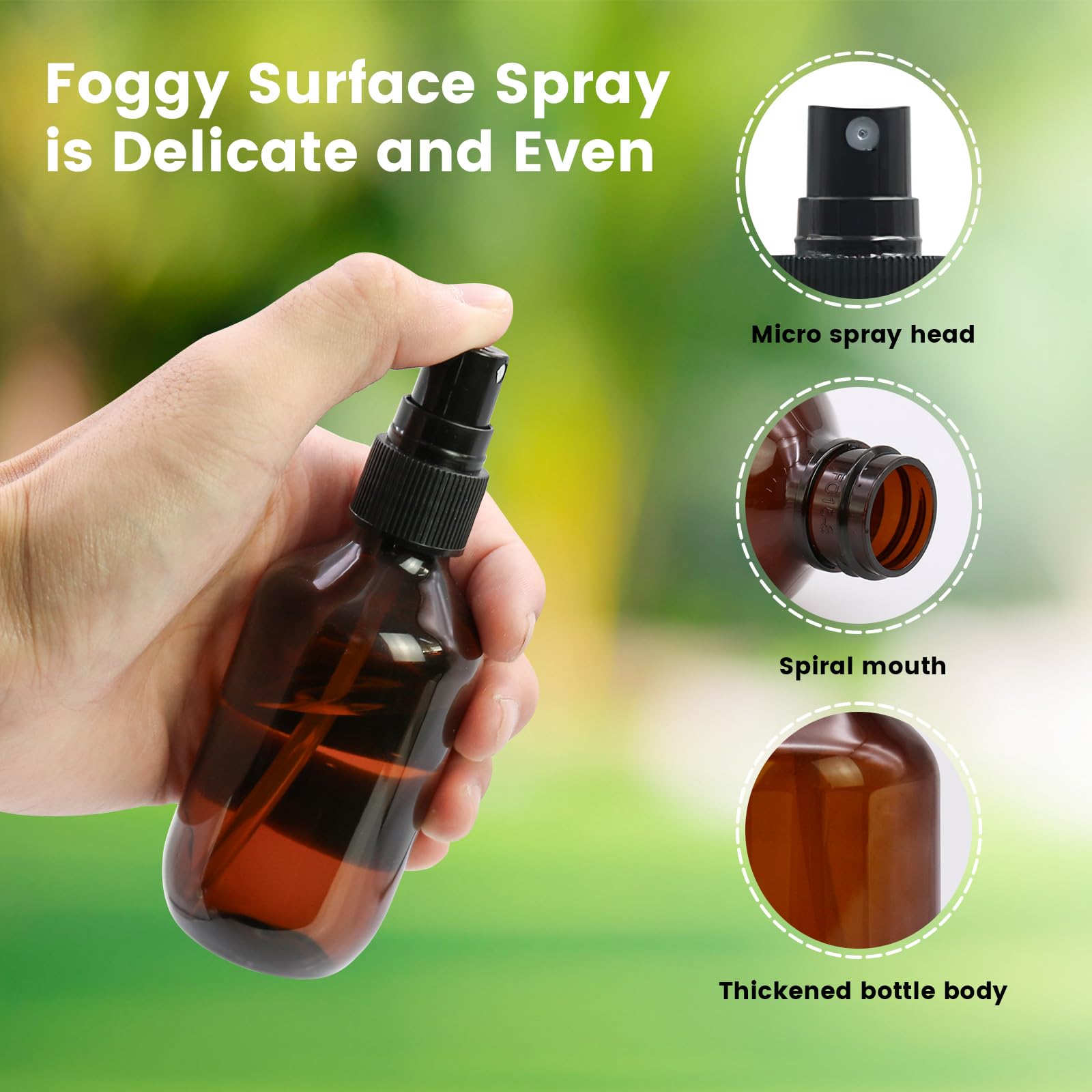 Trendbox 24 Pack 3.4Oz Amber Spray Bottles, Small Fine Mist Mister Plastic Travel Bottles, Empty Bottles Set For Essential Oils