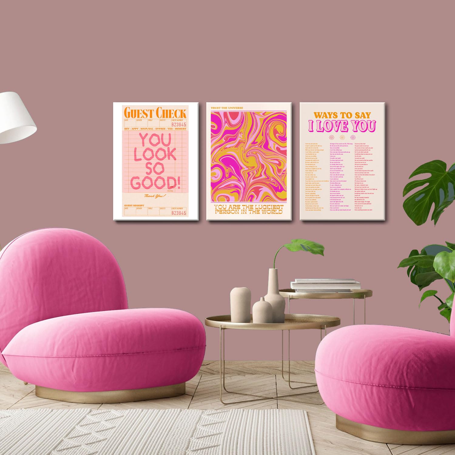 Pink Wall Decor Canvas Wall Art Set Of 3 | Abstract Posters Prints Expressing Love | Unique Room Decor For Teen Girls And Women