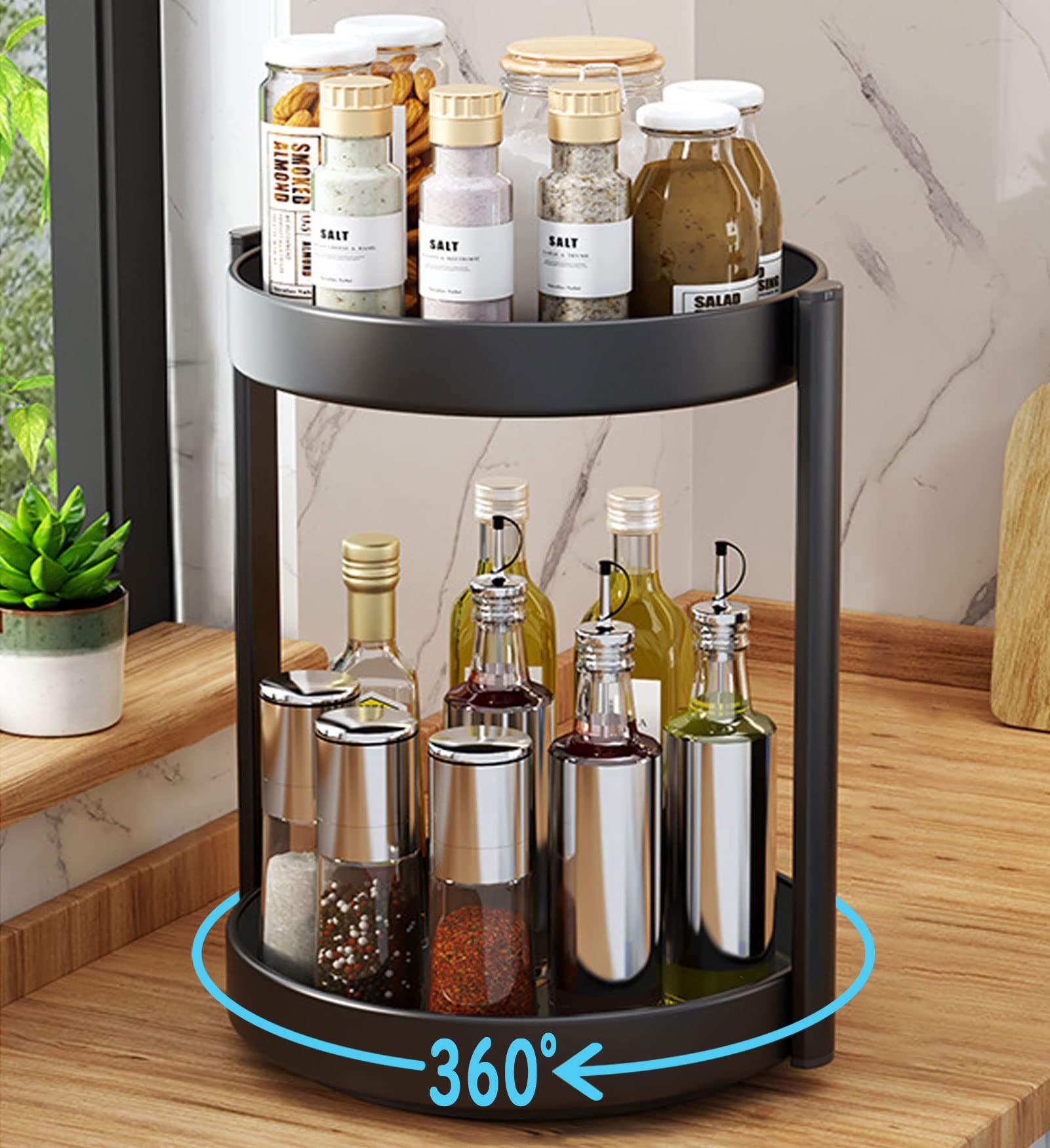Delavala 2Tier 360 Lazy Susan Organizer, 10 Inch Metal Steel Rotating Spice Rack, Turntable Organizer For Cabinet, Pantry, Bath