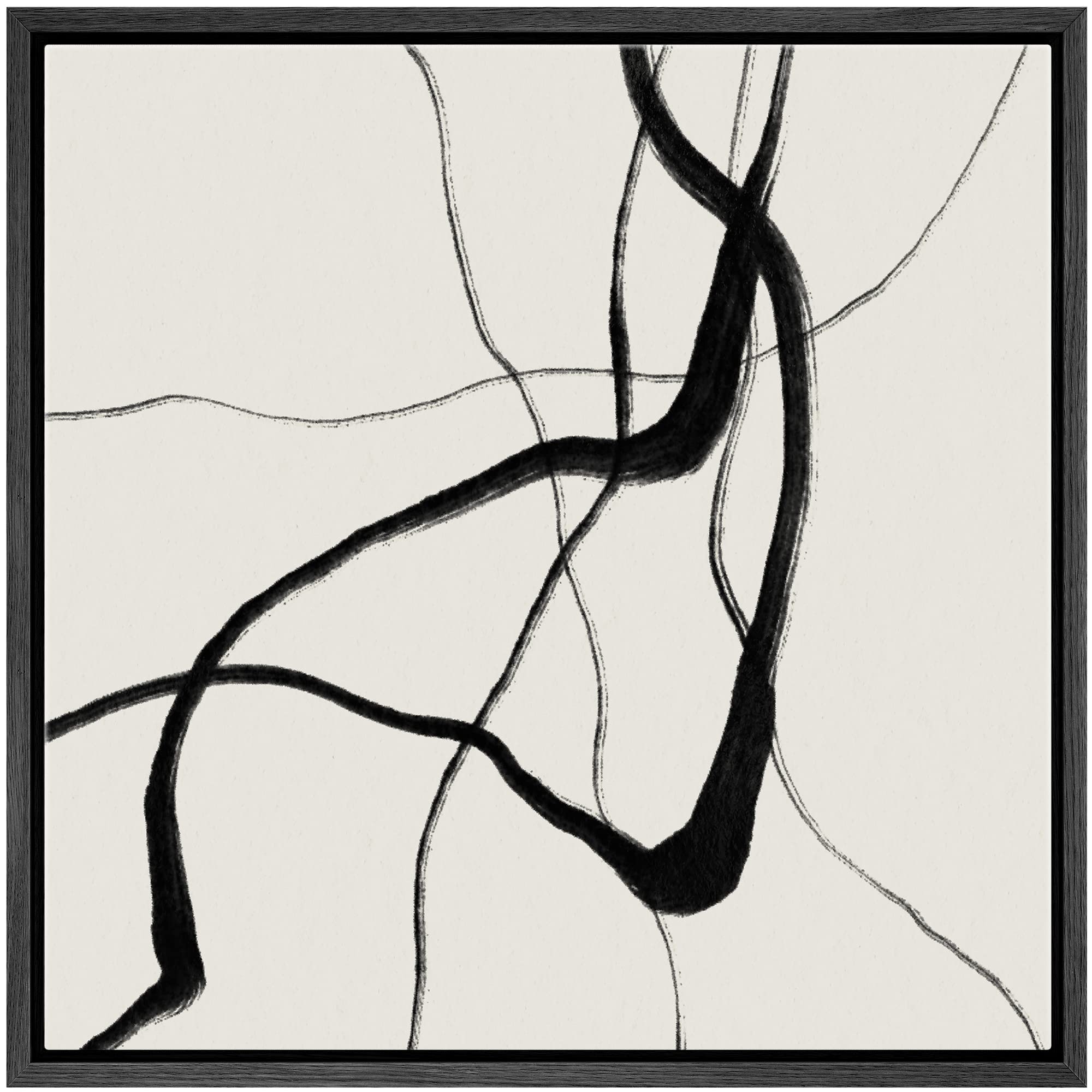 Signwin Framed Canvas Print Wall Art Black Paint Stroke Ribbon Collage Abstract Shapes Illustrations Modern Art Decorative Conte