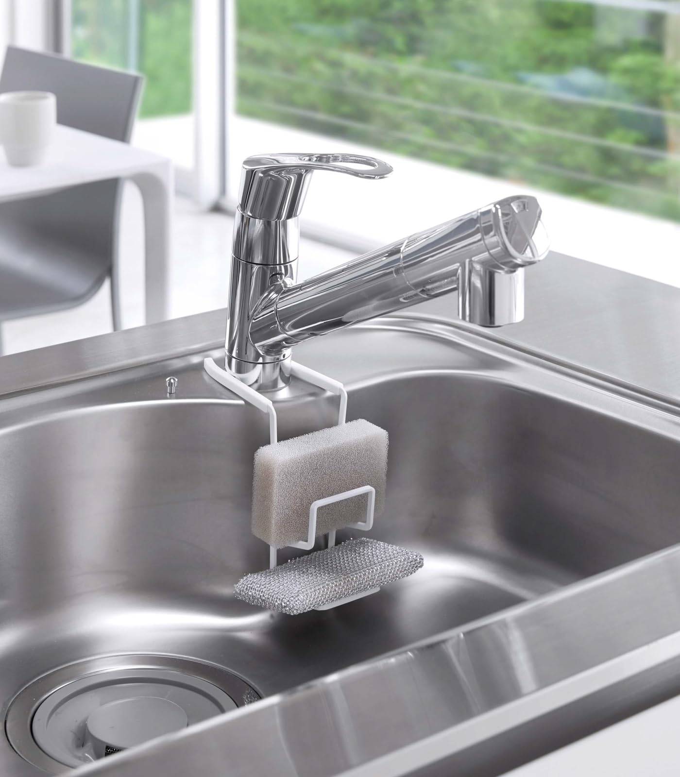 Yamazaki Home Tower Faucet-Hanging Sponge Holder Double, White