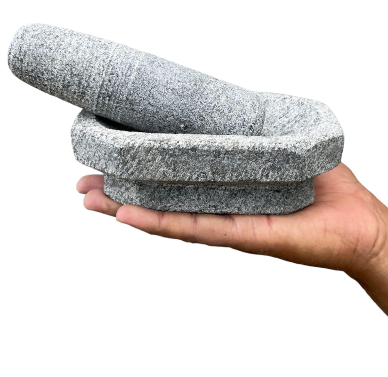 Ezahk Kalvam Stoneware Mortar And Pestle Set,Masher, Khalbatta, Kharal, Musal,For Kitchen, Home, Herbs And Spices (6 Inch Grey,S