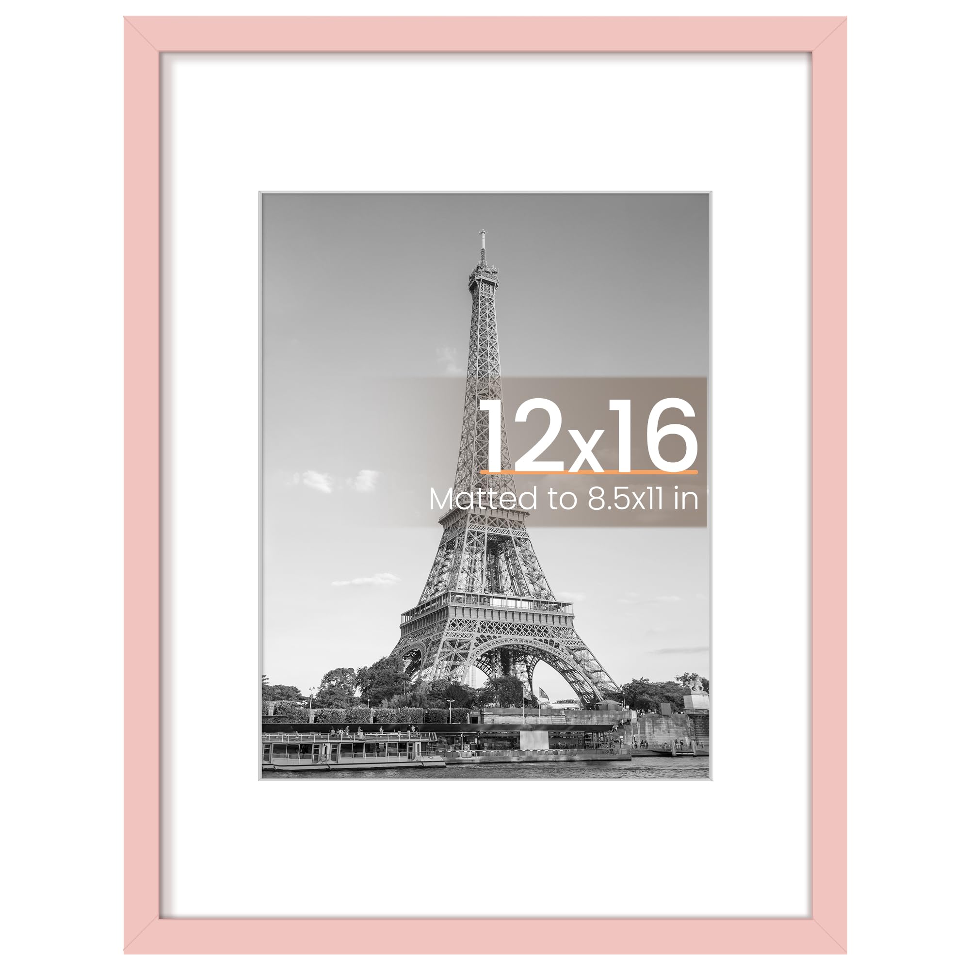 upsimples 12x16 Picture Frame, Display Pictures 8.5x11 with Mat or 12x16 Without Mat, Wall Hanging Photo Frame, Pink, 1 Pack