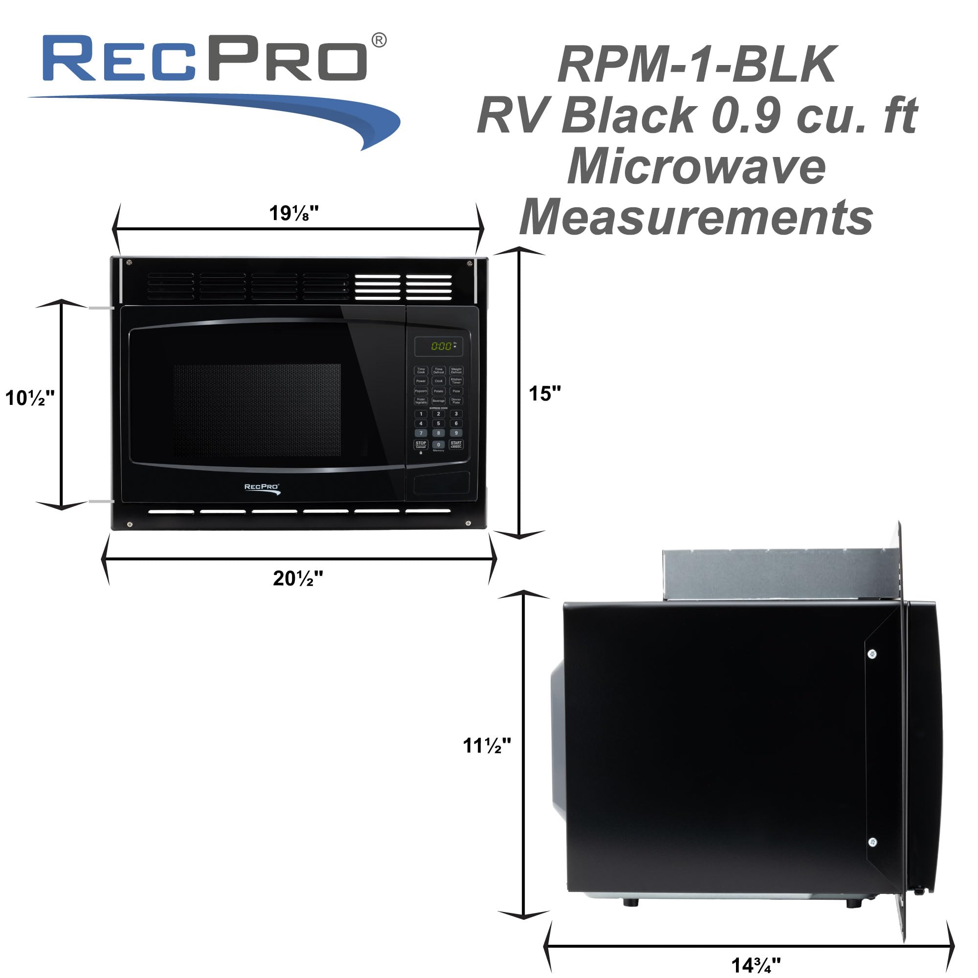 Recpro Rv Microwave With Trim Kit | 1.0 Cu. Ft. | 900W | Direct Replacement For Greystone And High Pointe (Black)