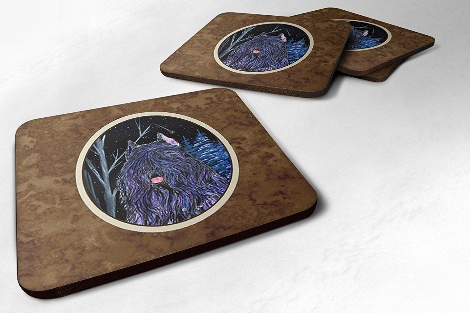 Carolines Treasures Starry Night Bouvier des Flandres Foam Coasters Set of 4 (Set of 4), 3.5 H x 3.5 W, Multicolor