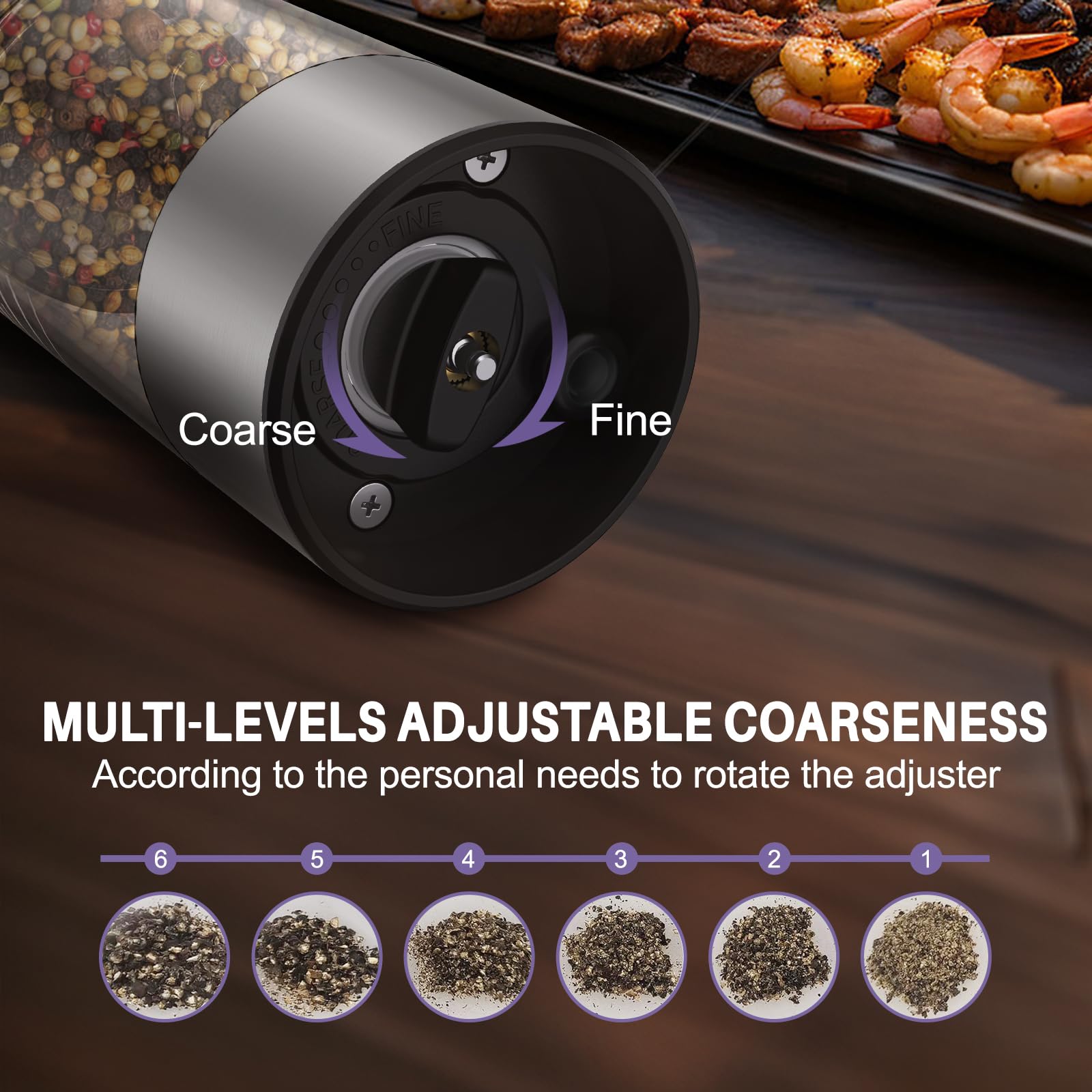 Electric Salt And Pepper Grinder Set, Automatic Pepper Mill Grinder W/Upgraded Charge Base And Led Light,Adjustable Coarseness,R